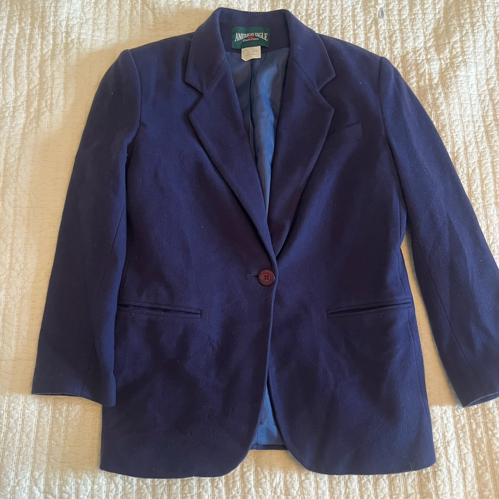 Classic Vintage 80s American Eagle Outfitters Wool Navy Blazer Small Timeless