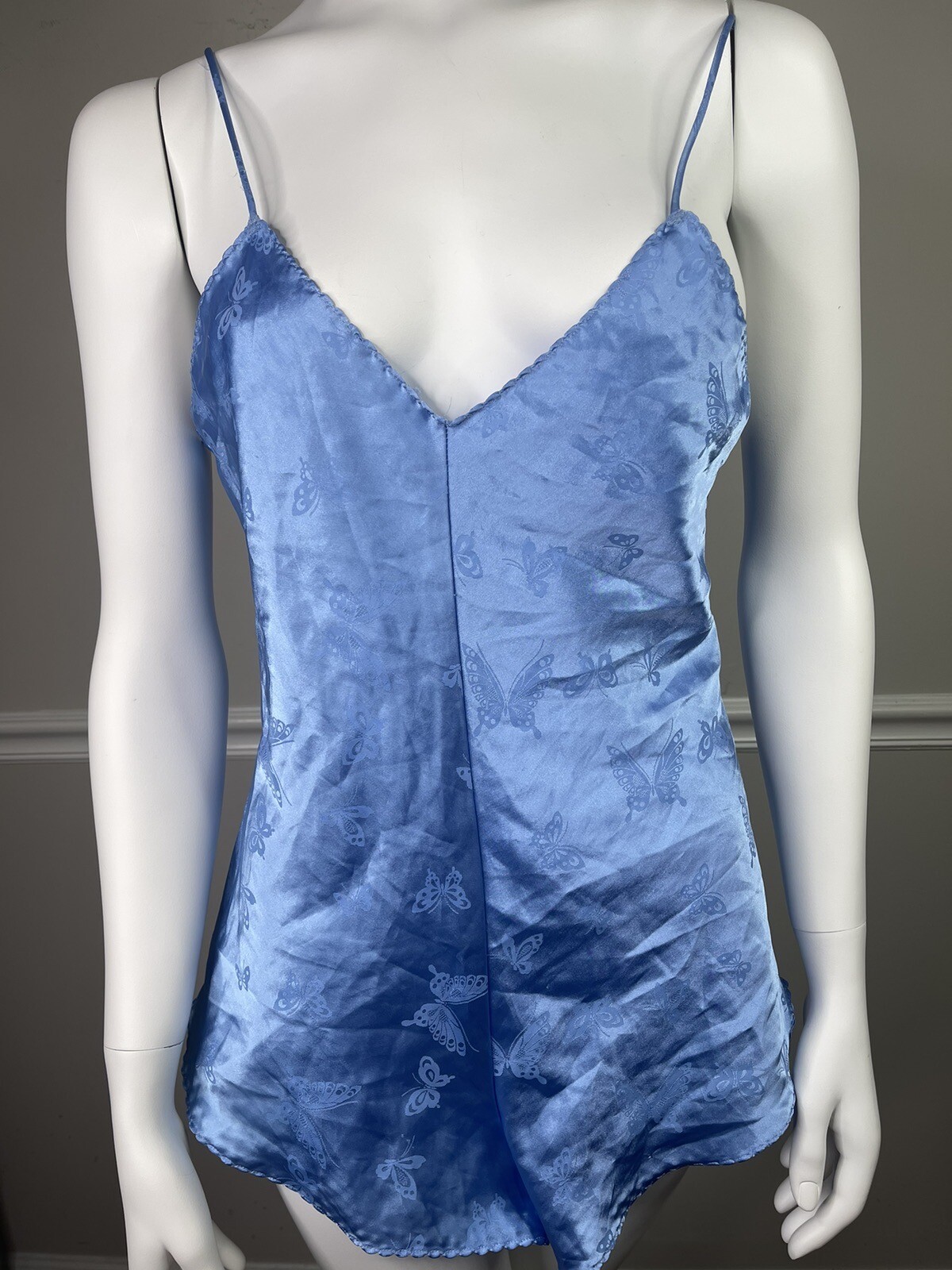 Vintage Papillon By Paula Carbone Blue Satin Nightgown Teddy Medium Butterflys
