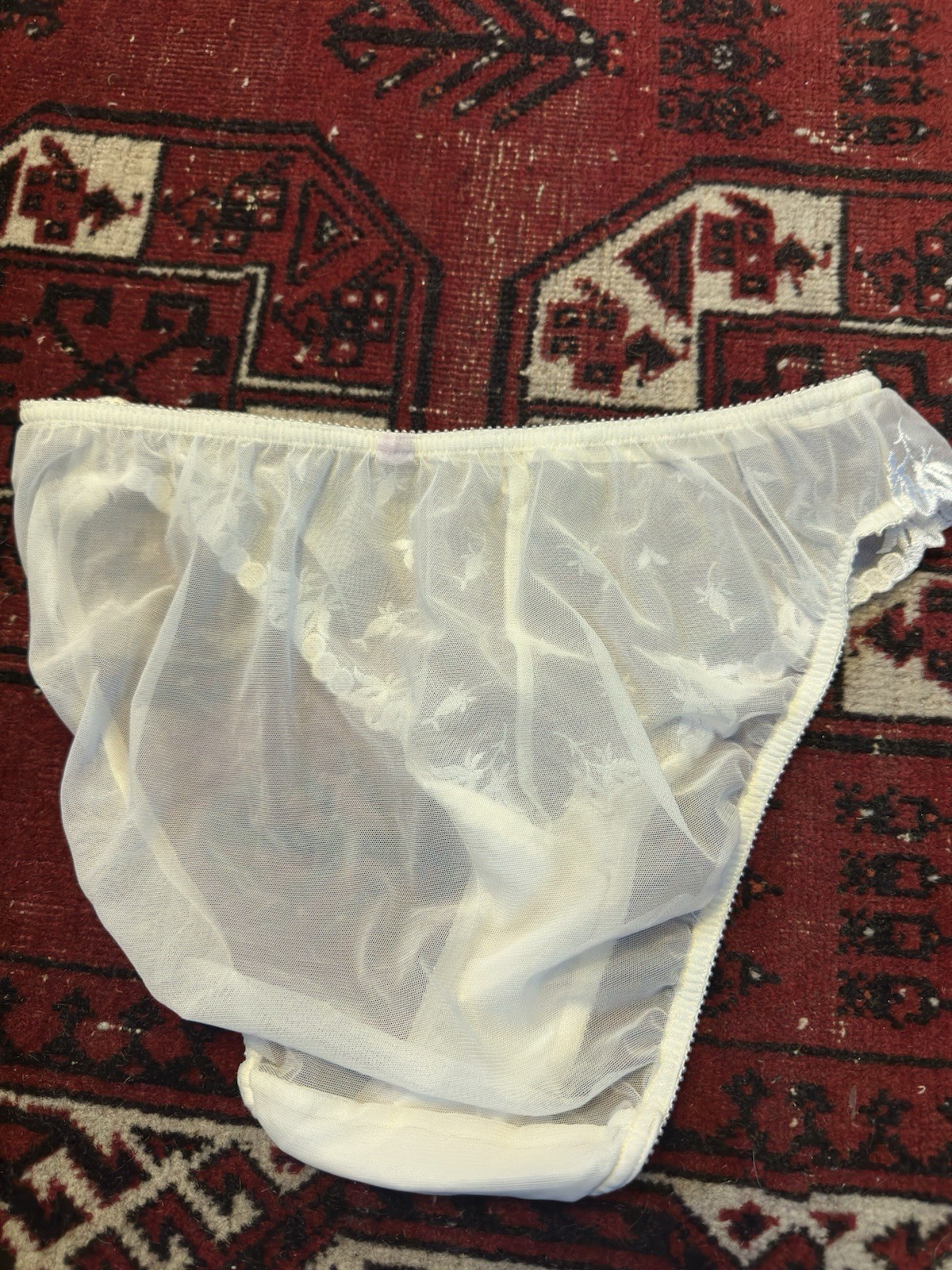 VICTORIA’S SECRET White EMBROIDERY MESH nylon MEGA HI CUT bikini panties No Tag