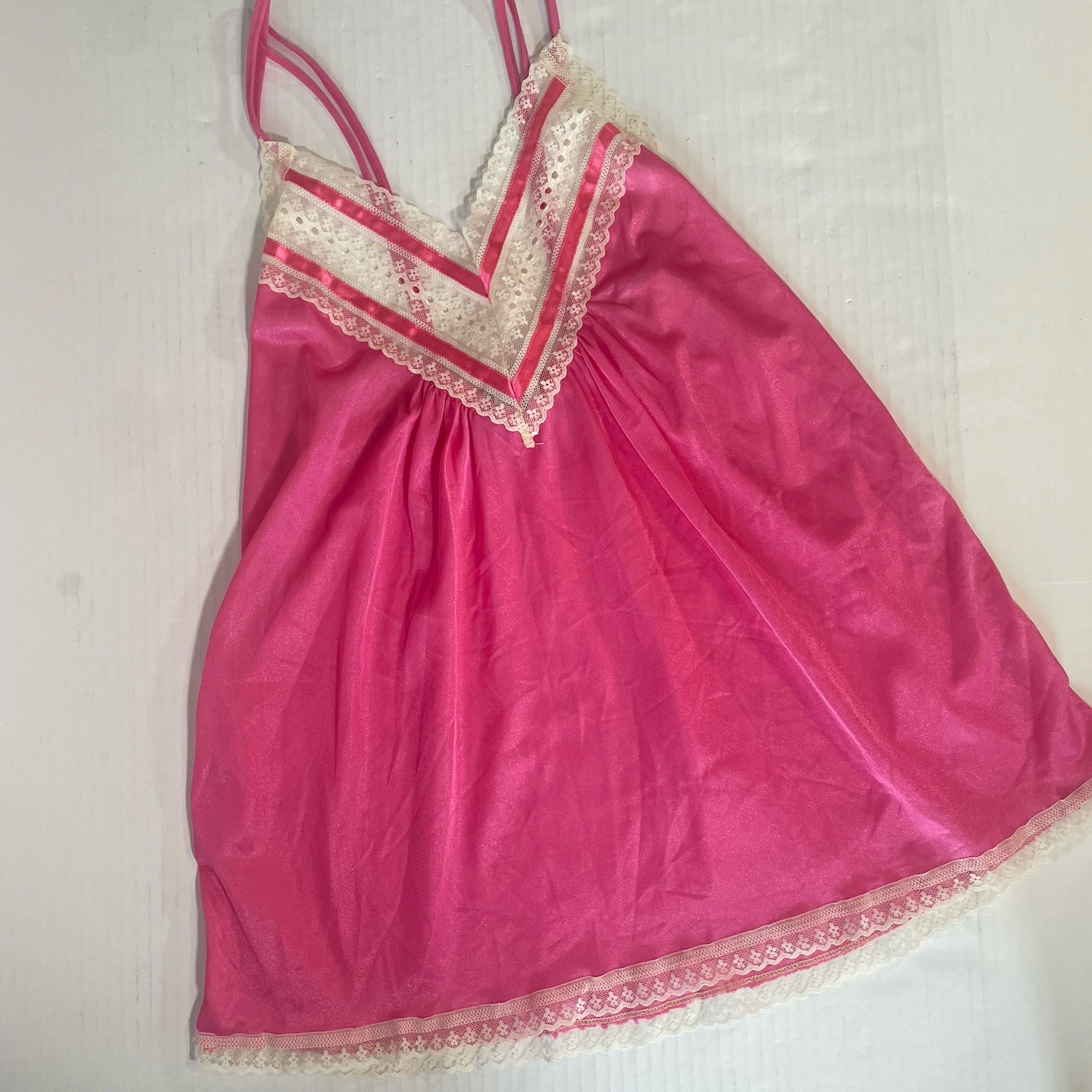 Paramount Sz S Pink Babydoll Lingerie NOS White Lace 100% Nylon USA Made