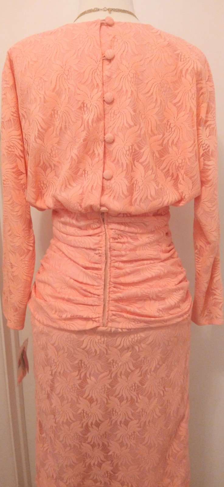HALSTON III PEACH LACE DRESS VINTAGE 80s NWT