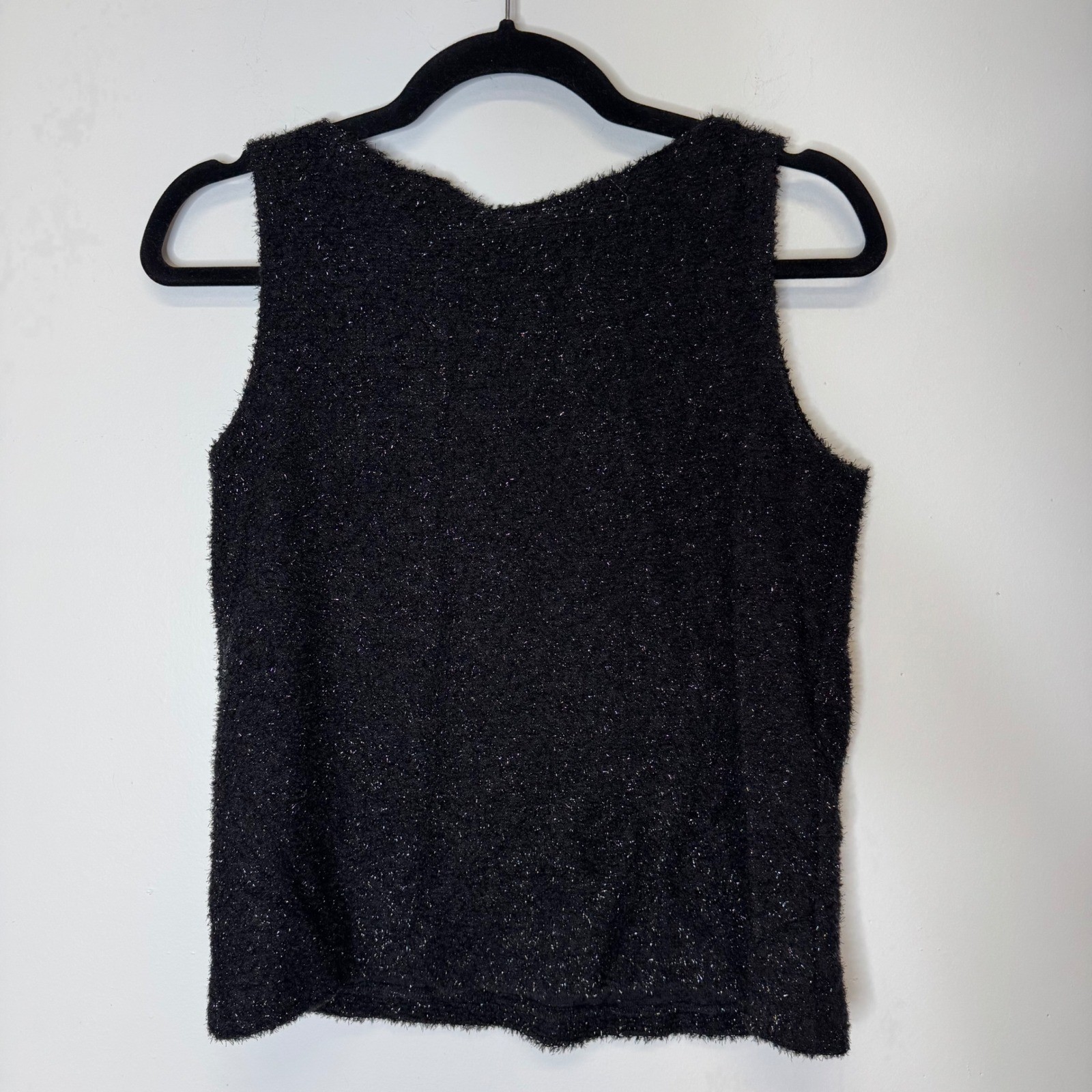 Vintage I.N. Studio Black Sparkly Eyelash Knit Sleeveless Top Y2K Made in USA M