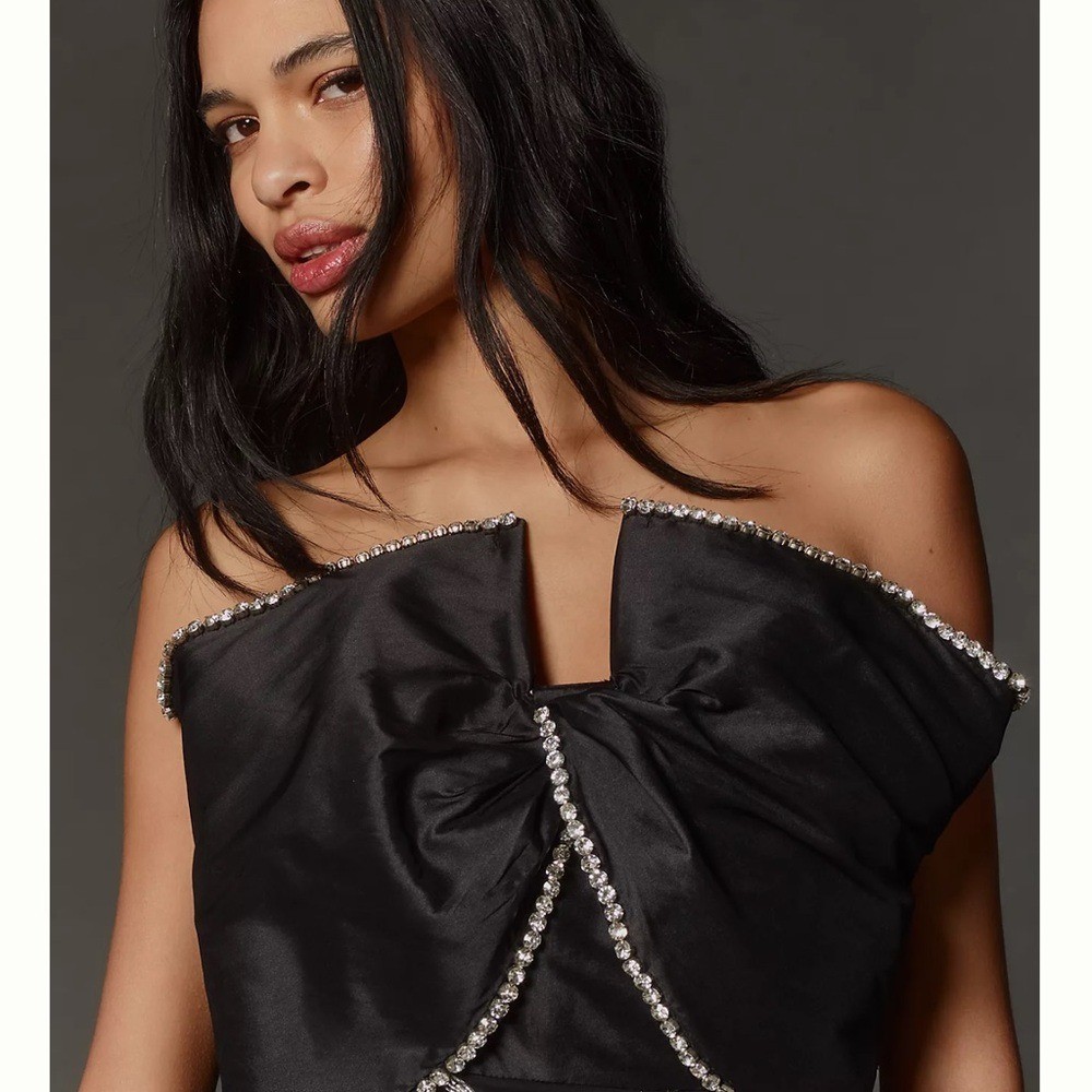 Maeve Strapless Bow Sequin Mini Statement Dress Black Party Wedding Size 6 NWT