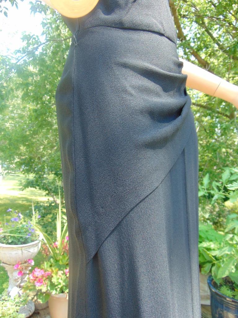 VTG 40s Ted Shore Design Black Crepe Draped & Studded Cocktail Dress 28W