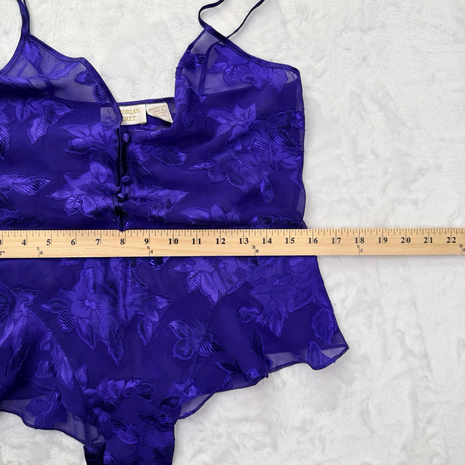 Vintage Gold Label Victoria’s Secret Sheer Embroidered cami bodysuit in Purple