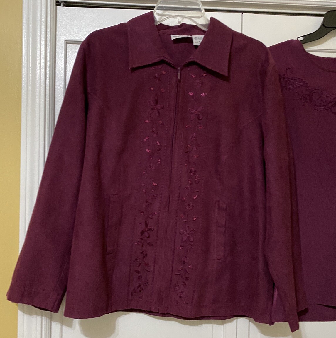 Vintage Bon Worth 3 Piece Purple Poly Suede Sportswear Set Shirt Pants Jacket S