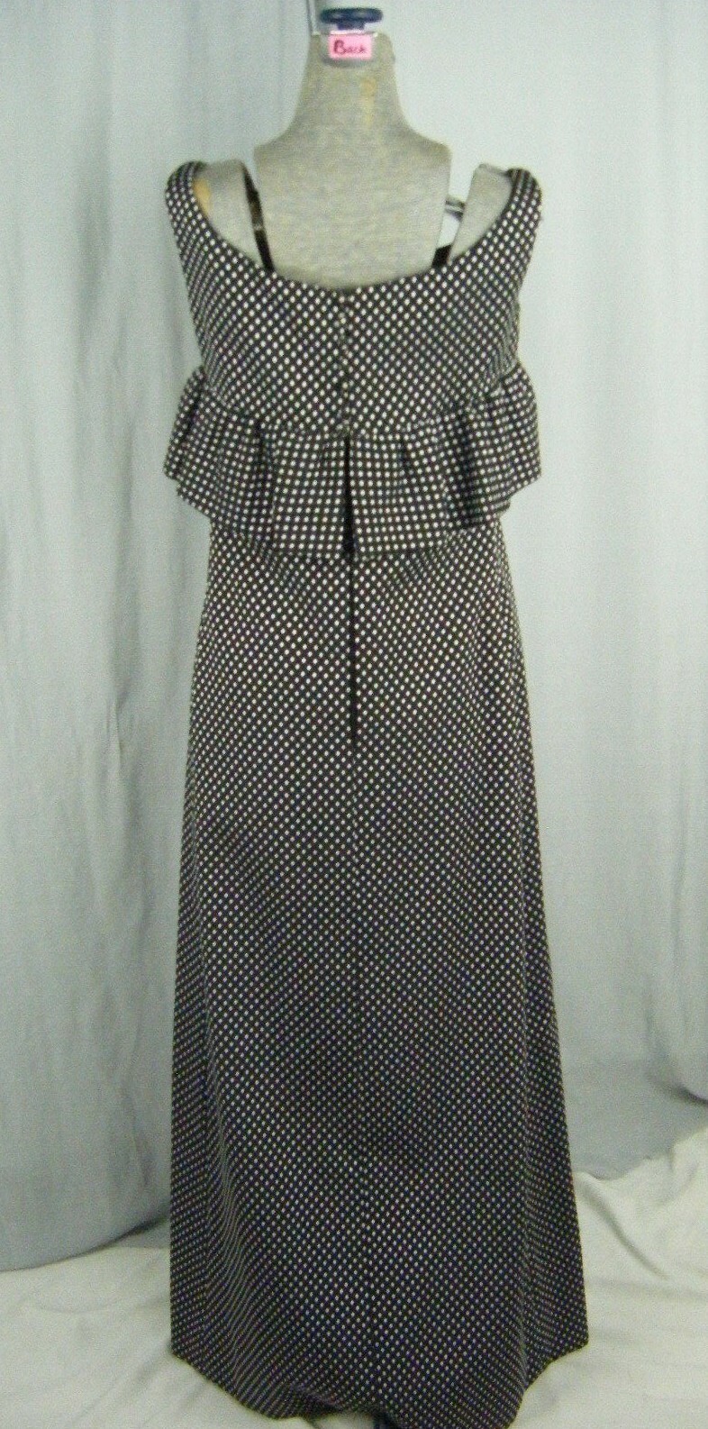 GEOFFREY BEENE Vtg 60-70s Designer Black/Grey Dots Ruffle Dress-Bust 37/XS-S