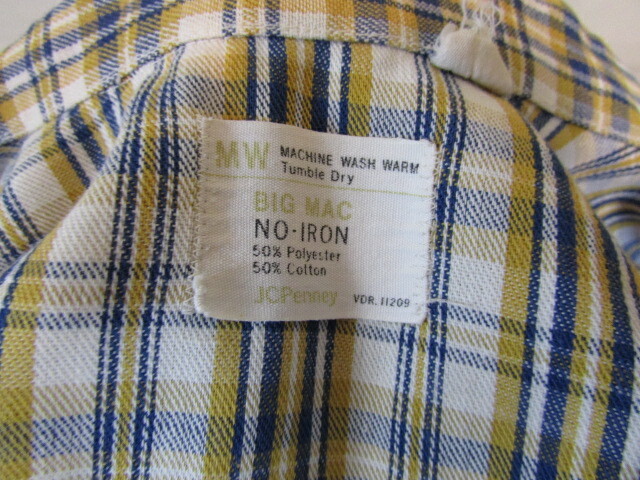 Vintage JC Penney Big Mac Plaid Shirt Top size M blue yellow No-Iron snaps