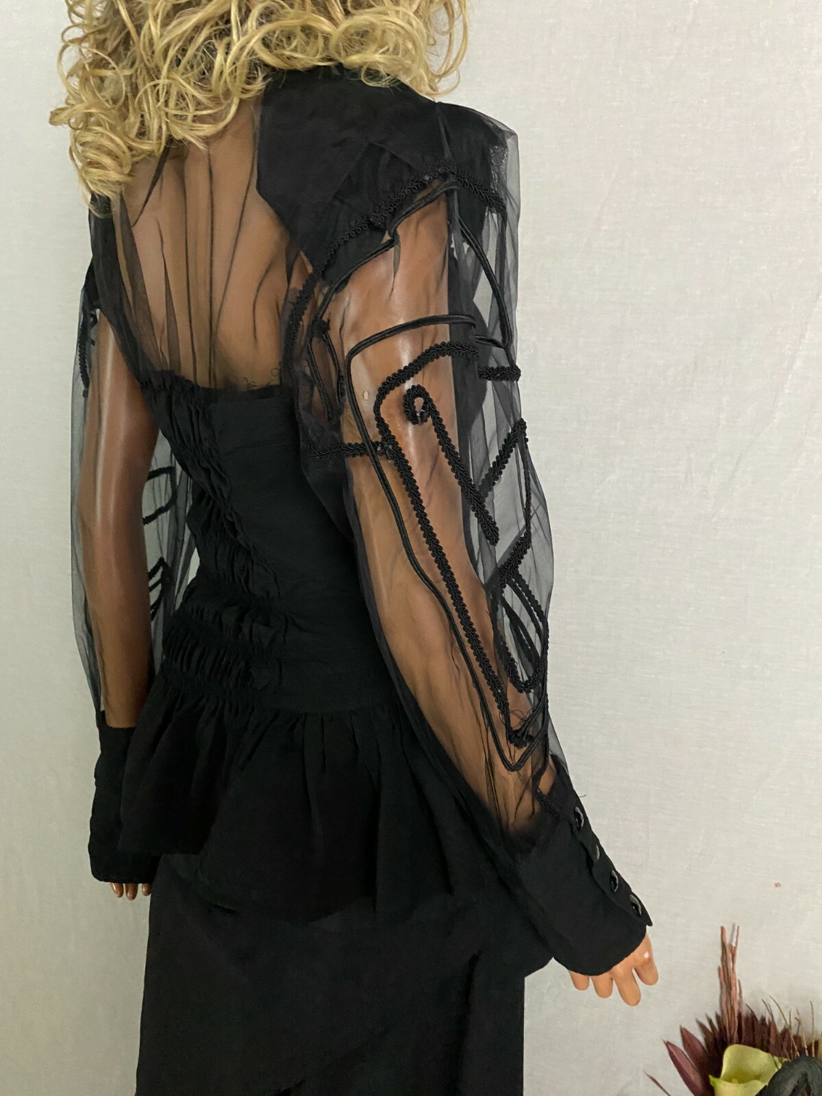 VTG 80s Stevie Nicks Style Black 2 PC Skirt Top Overlay Sheer Goth Steampunk M