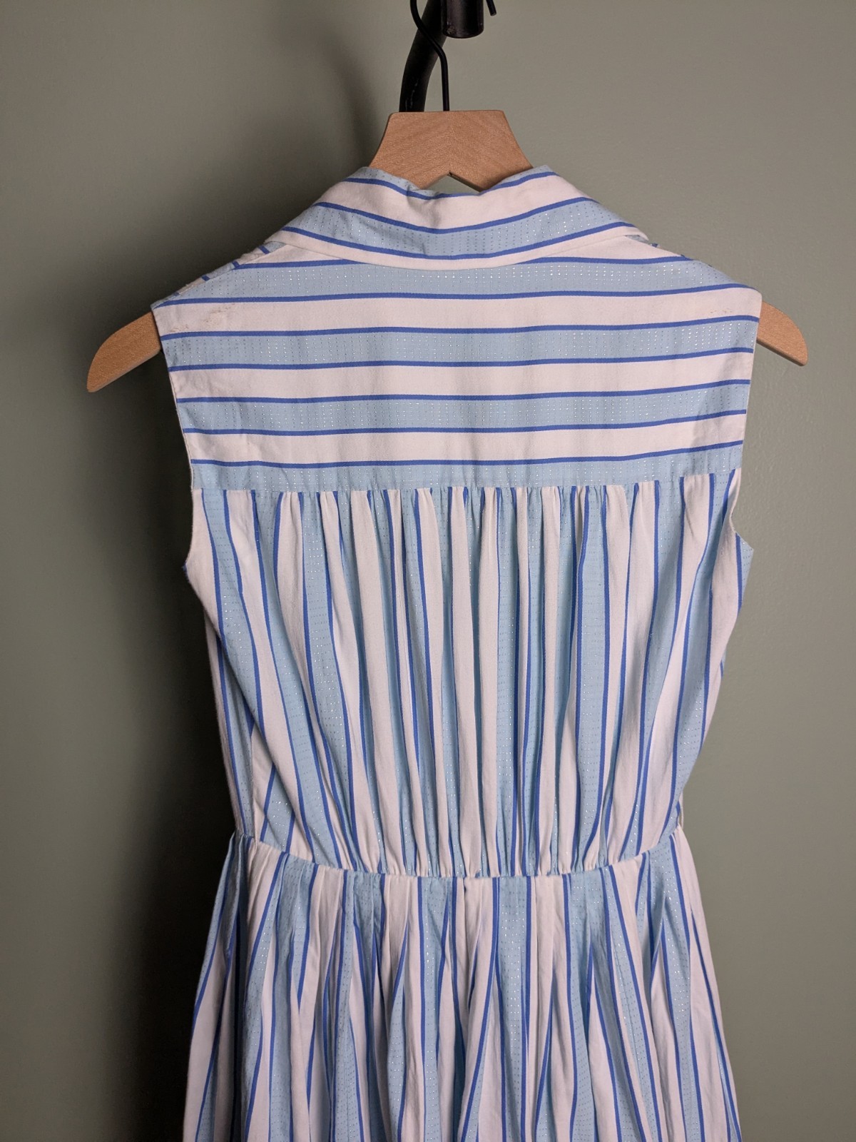 True Vintage Fit Flare Pastel Blue White Striped Shirtwaist Dress