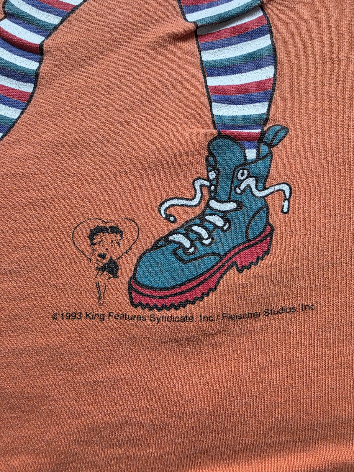 VTG 1993 Betty Boop Streetwear Orange One Size Ross International T-shirt Damage