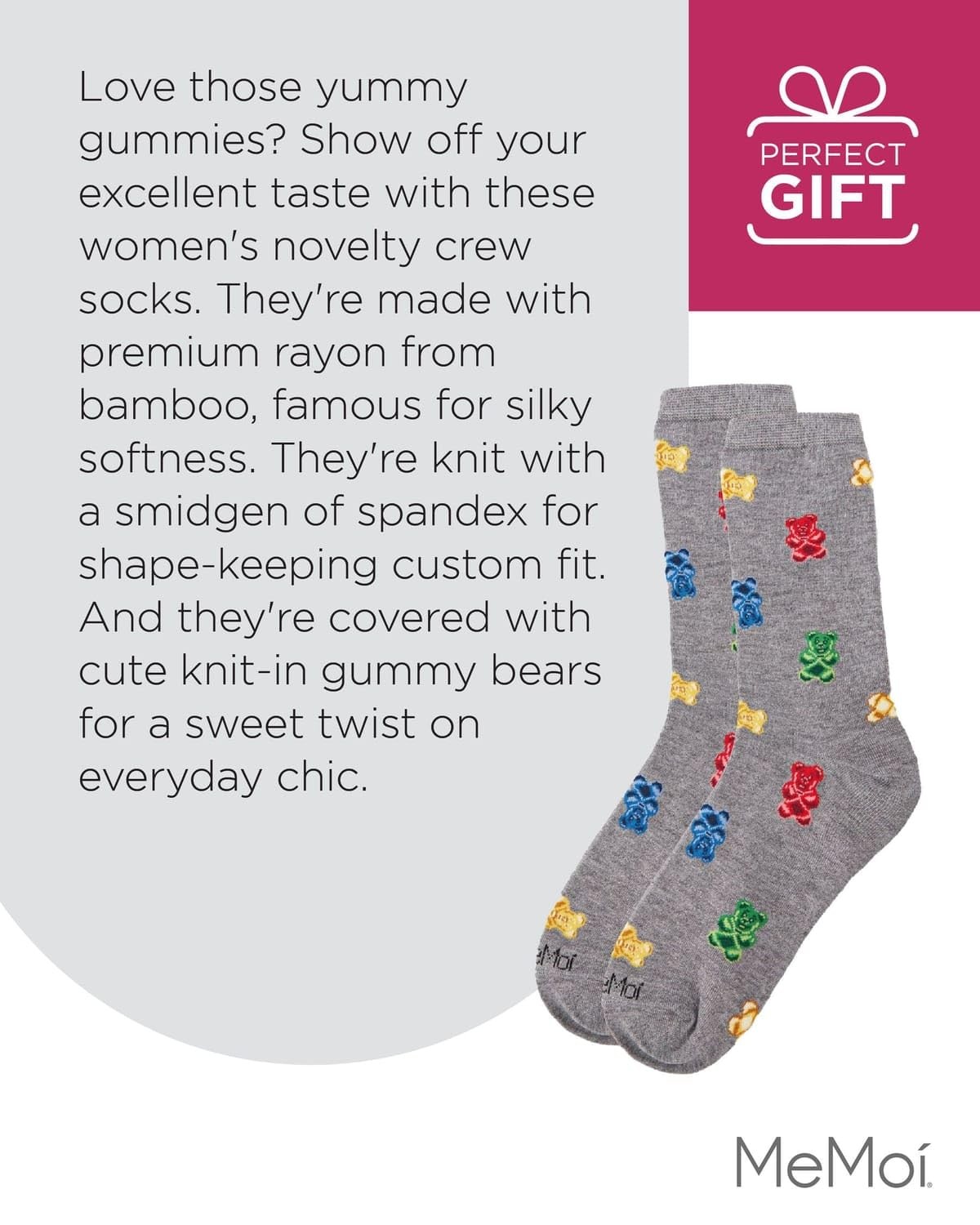 MeMoi Women’s Gummy Bears Rayon Blend Novelty Crew 9-11, Med Gray Heather