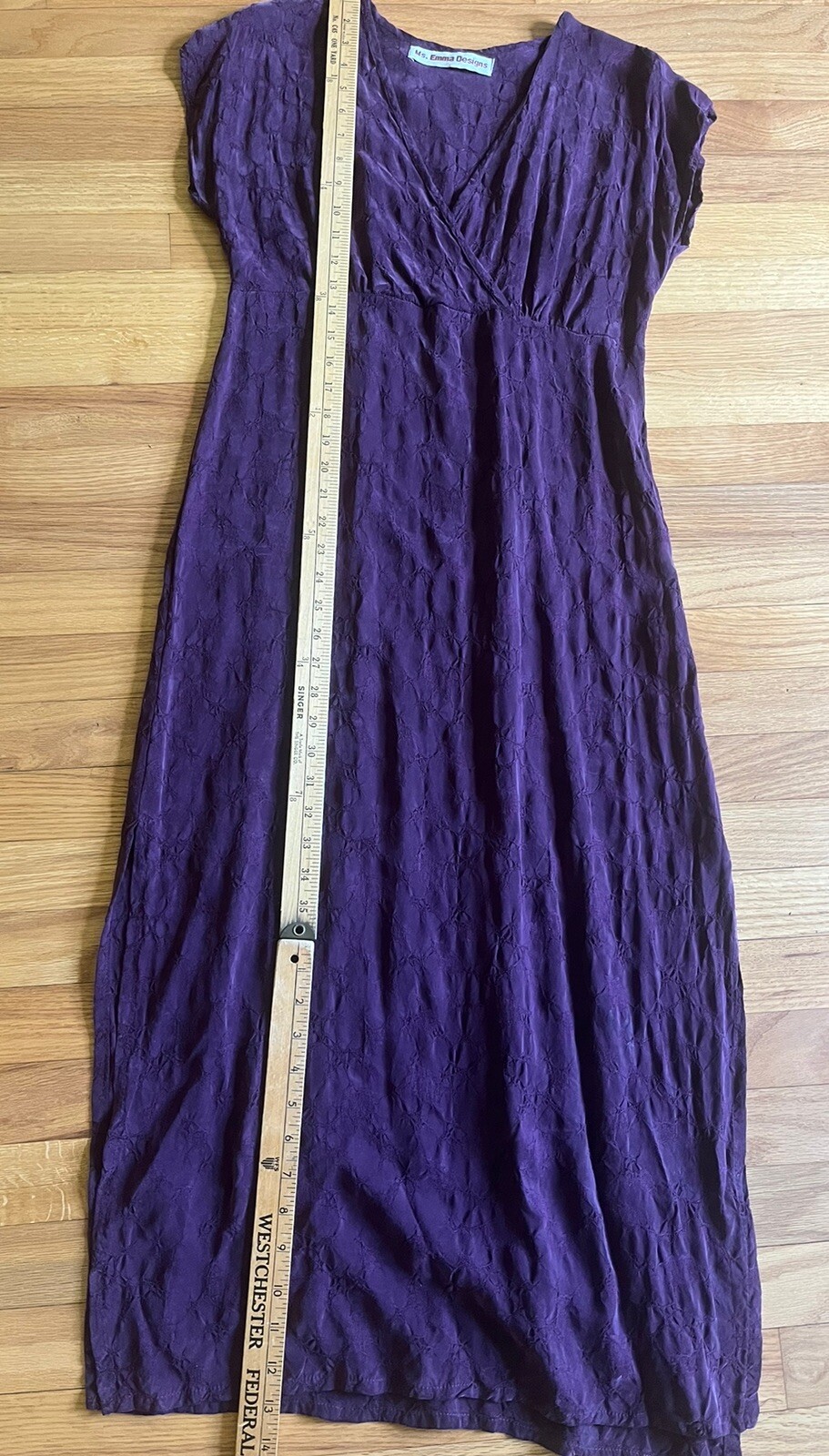 Ms. Emma Designs Handcrafted Sheath Dress Purple Textured Rayon Empire Waist M