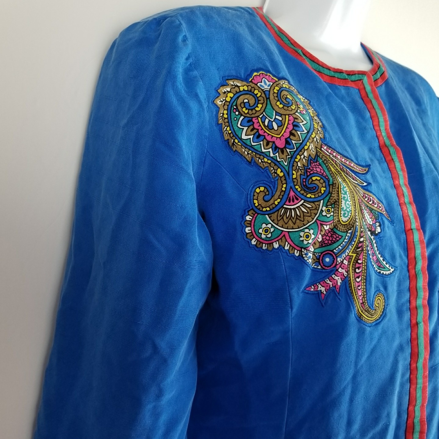 Anne Crimmins UMI Collection Jacket vintage 80’s size 14 Blue paisley applique