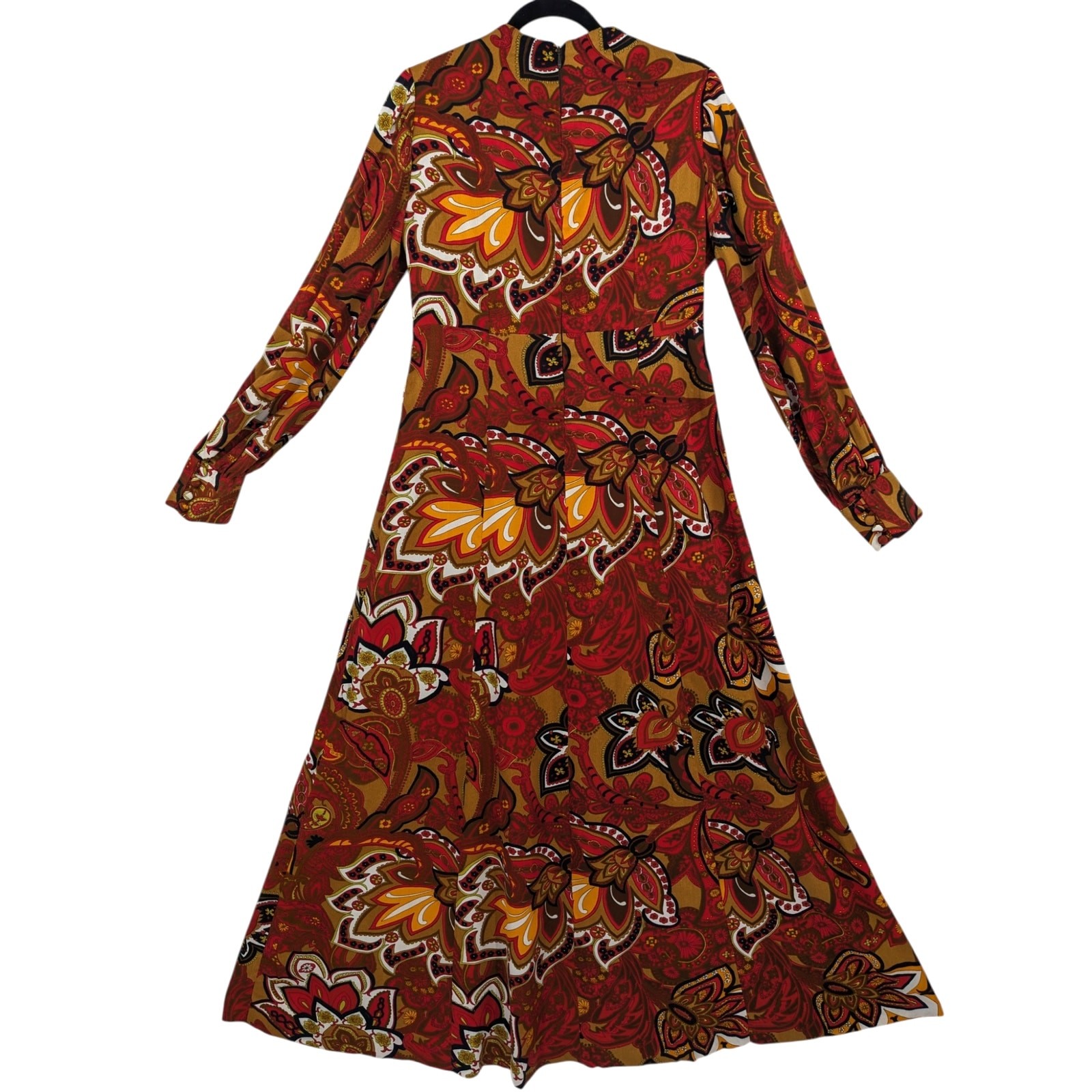 Vintage 1970s Handmade Psychedelic HAWAIIAN MAXI DRESS Empire Waist Long Sleeves