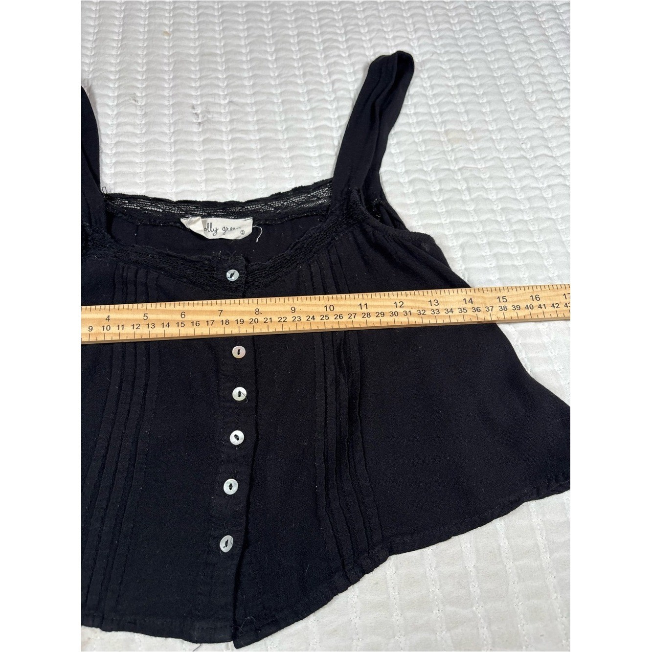 Olly Green Black Lace Trim Button Front Corset Tank Top Boho Cottagecore Small