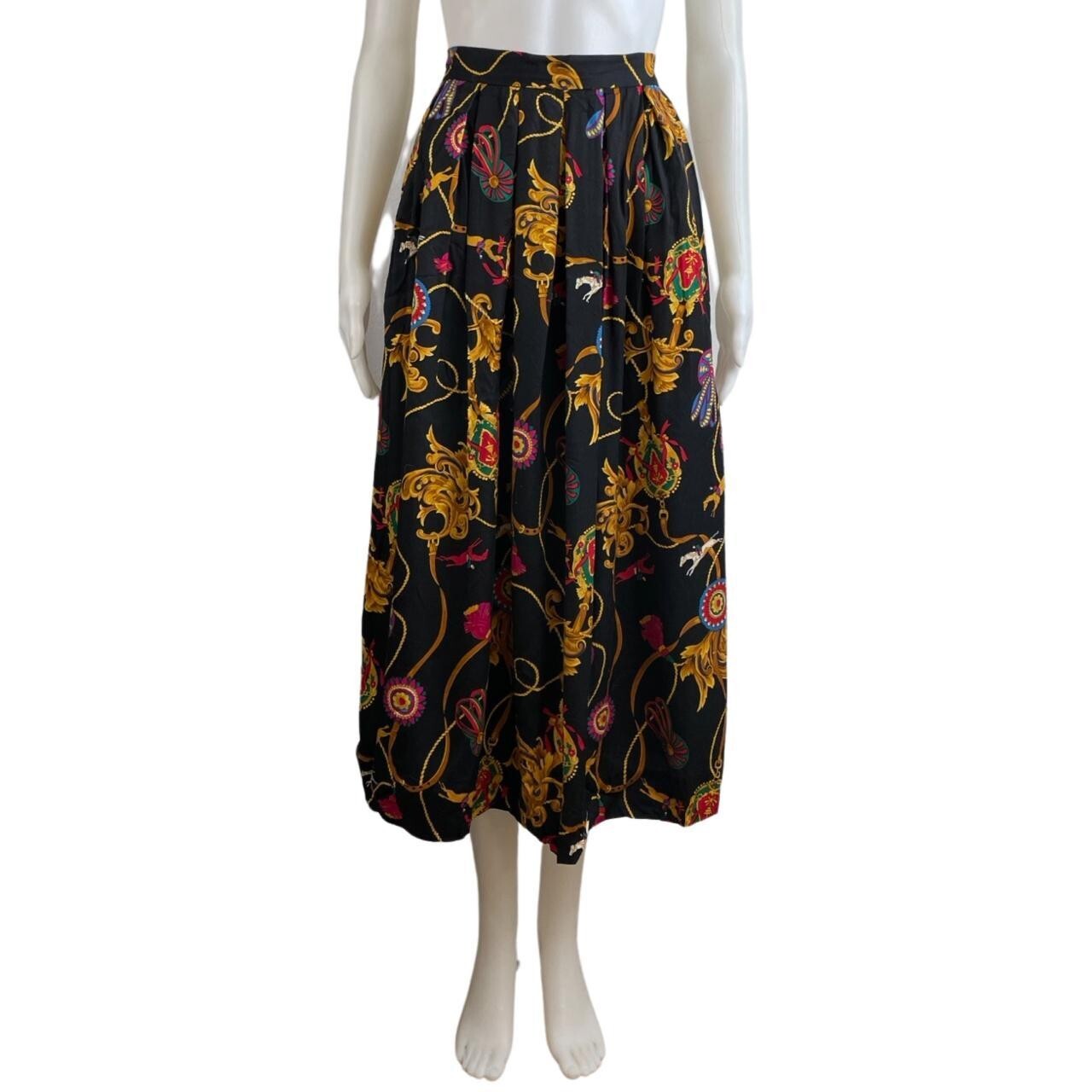Vintage Equestrian Print Skirt Size Small 28″ Waist 1980s Susan Bristol Horses