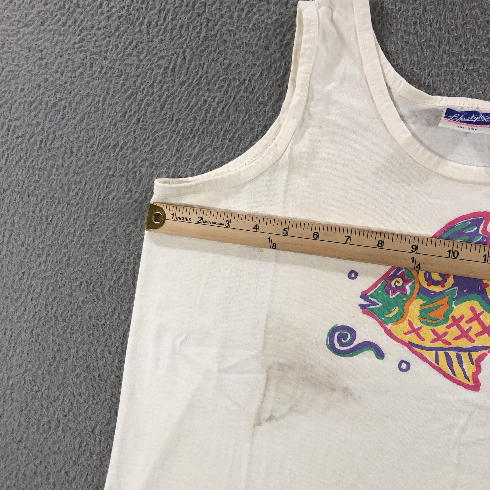 Vtg 90’s Lifestyles Resort Wear Tank Top Women’s One Size Cropped White Fish
