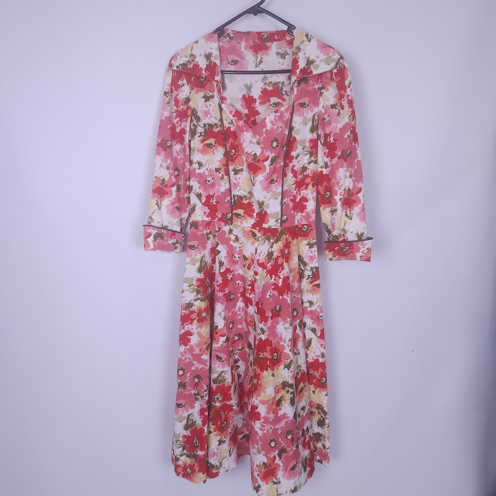 Original 50s Vintage Floral Pink Dress M Pinup Rockabilly Swing Dance Housewife