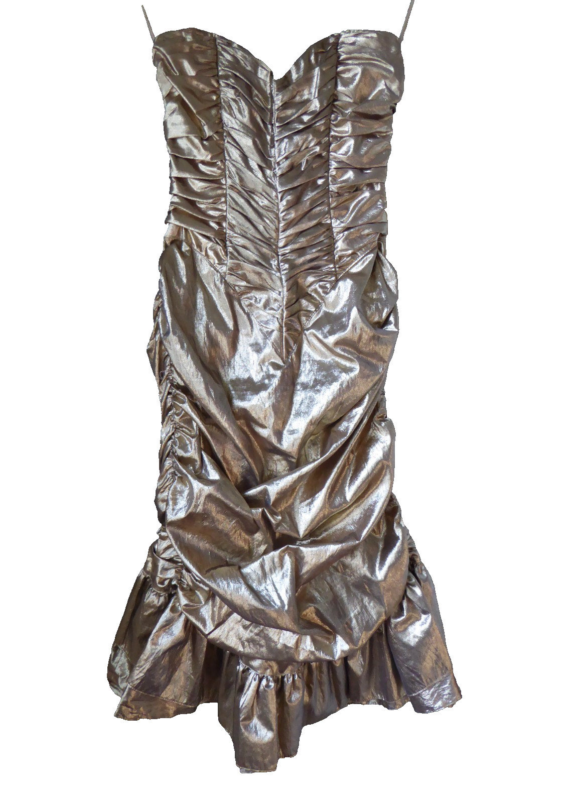 Vintage 1980s Jessica McClintock Gunne Sax Gold Lame Ruched Sexy Dress Small