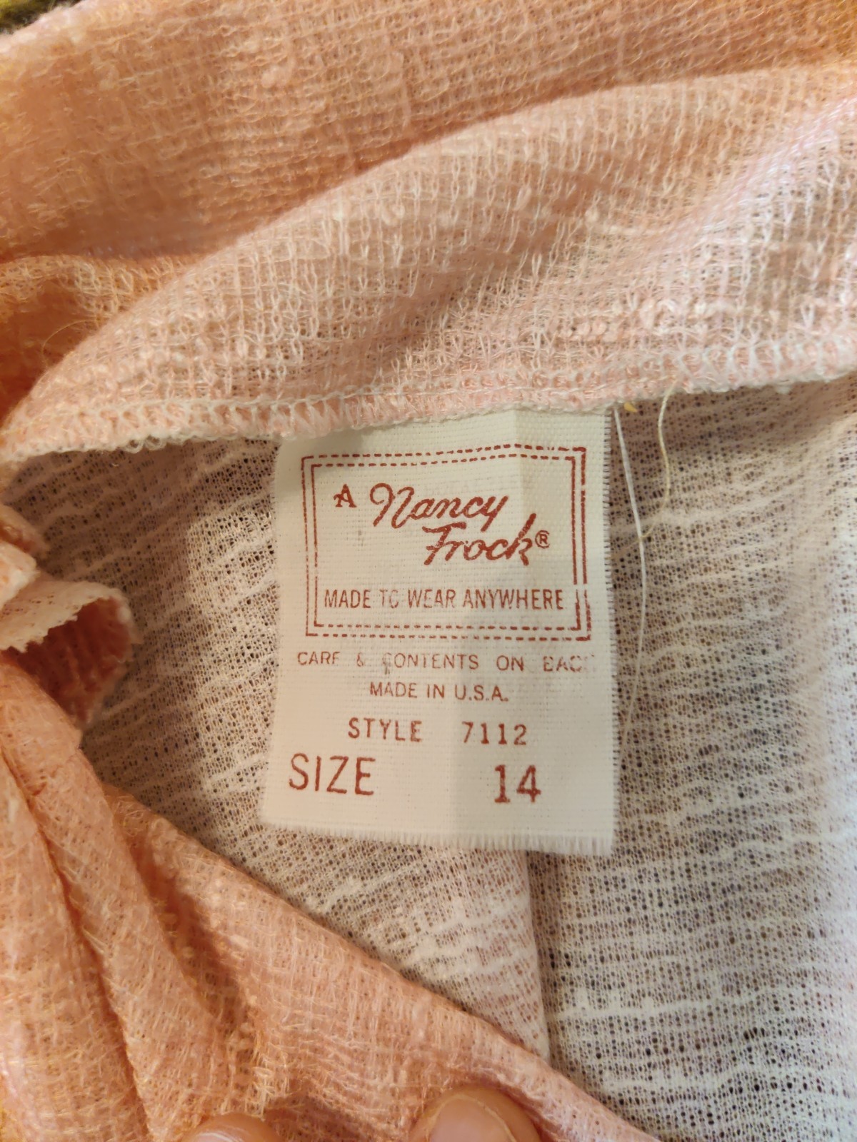 Vtg 70s Pink Sheer Casual Day Dress A Nancy Frock Peter Pan Collar Spring Summer