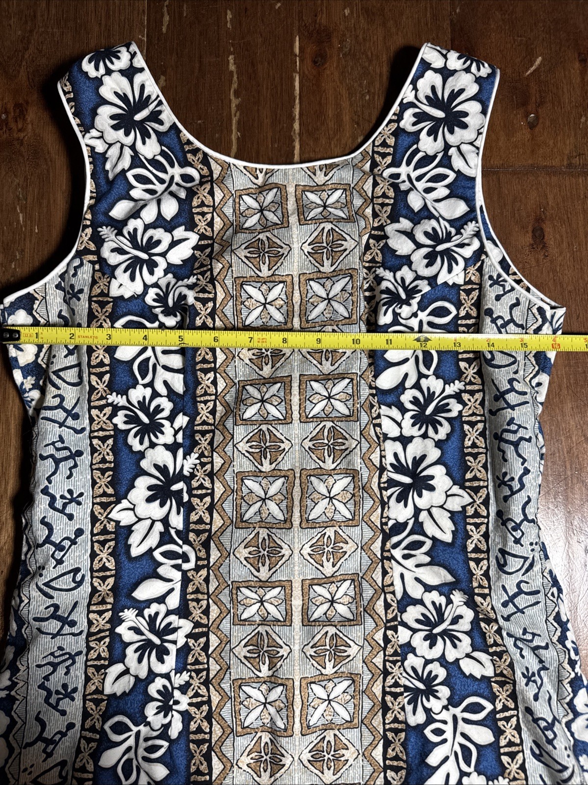 Y2K Maki’s Honolulu Hawaiian Polynesian Resortwear Midi Dress Blue White LARGE