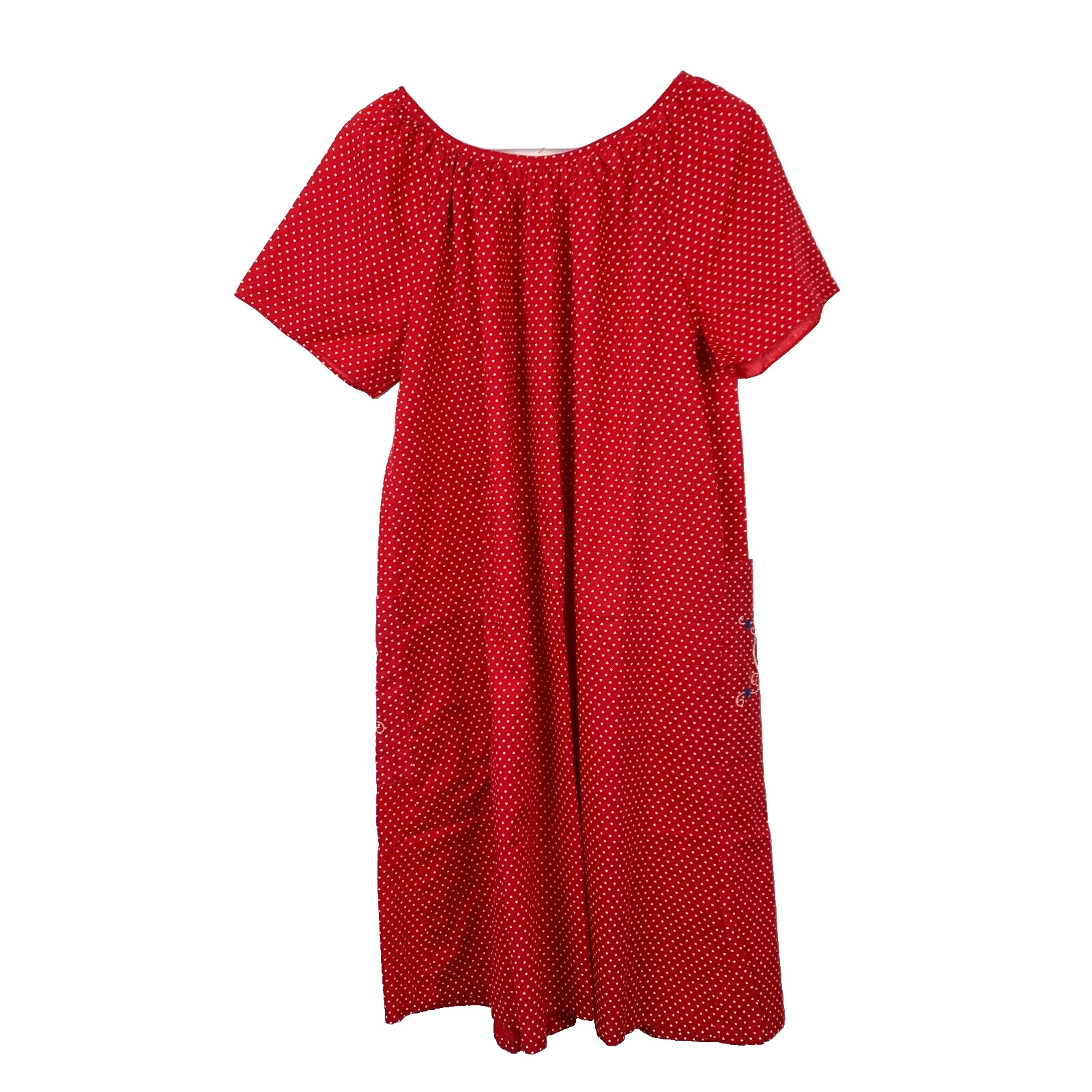Vintage Red Hearts Nightgown Muumuu Button Robe Valentines Day Caftan Small Med
