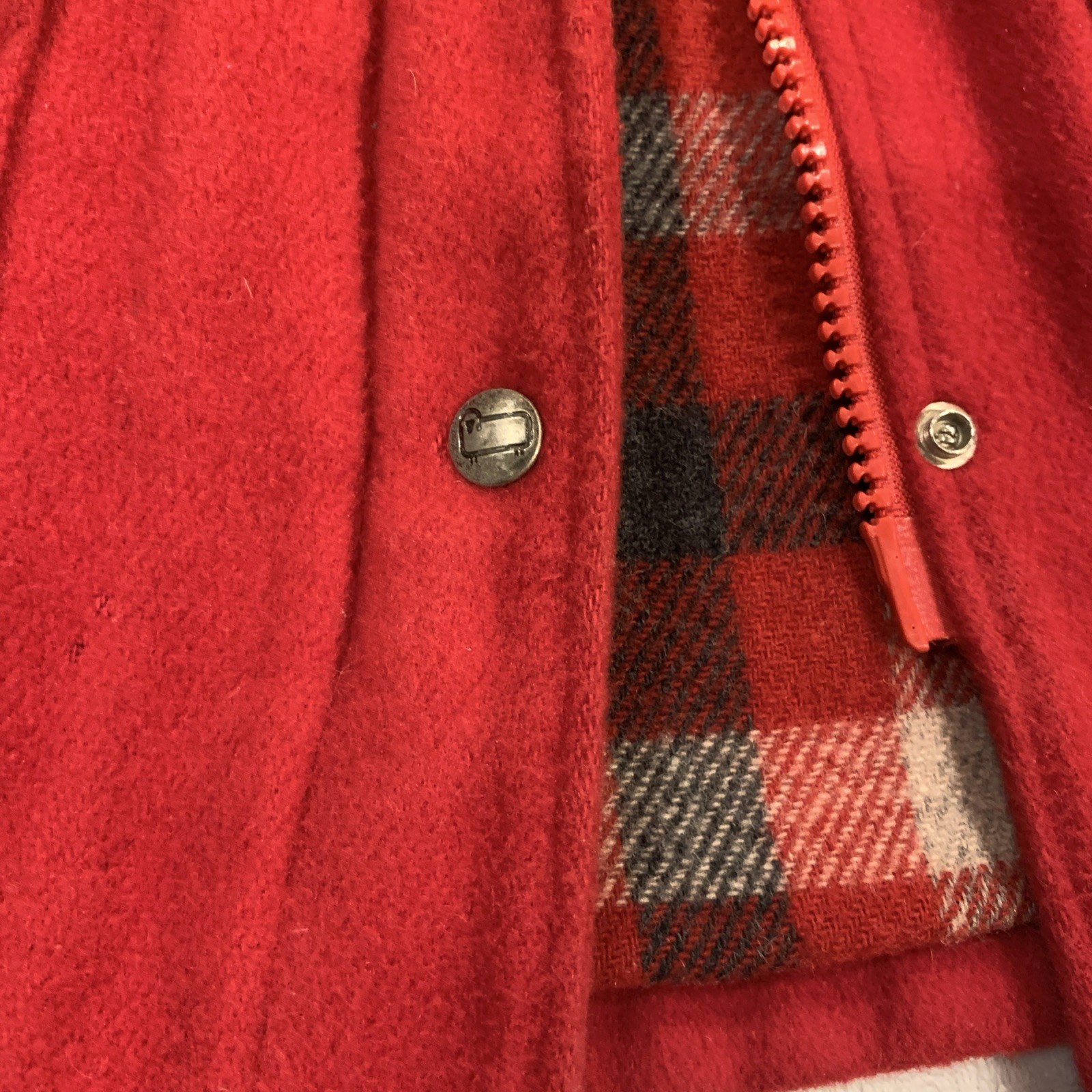 Rare Woolrich Wool Jacket Coat Plaid Wool Lined Women’s M Red Vintage No Hood