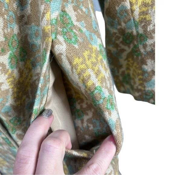 VTG 1960’s KLEIST Latest Fashion Cream Yellow Green & Brown Wool Nehru Coat