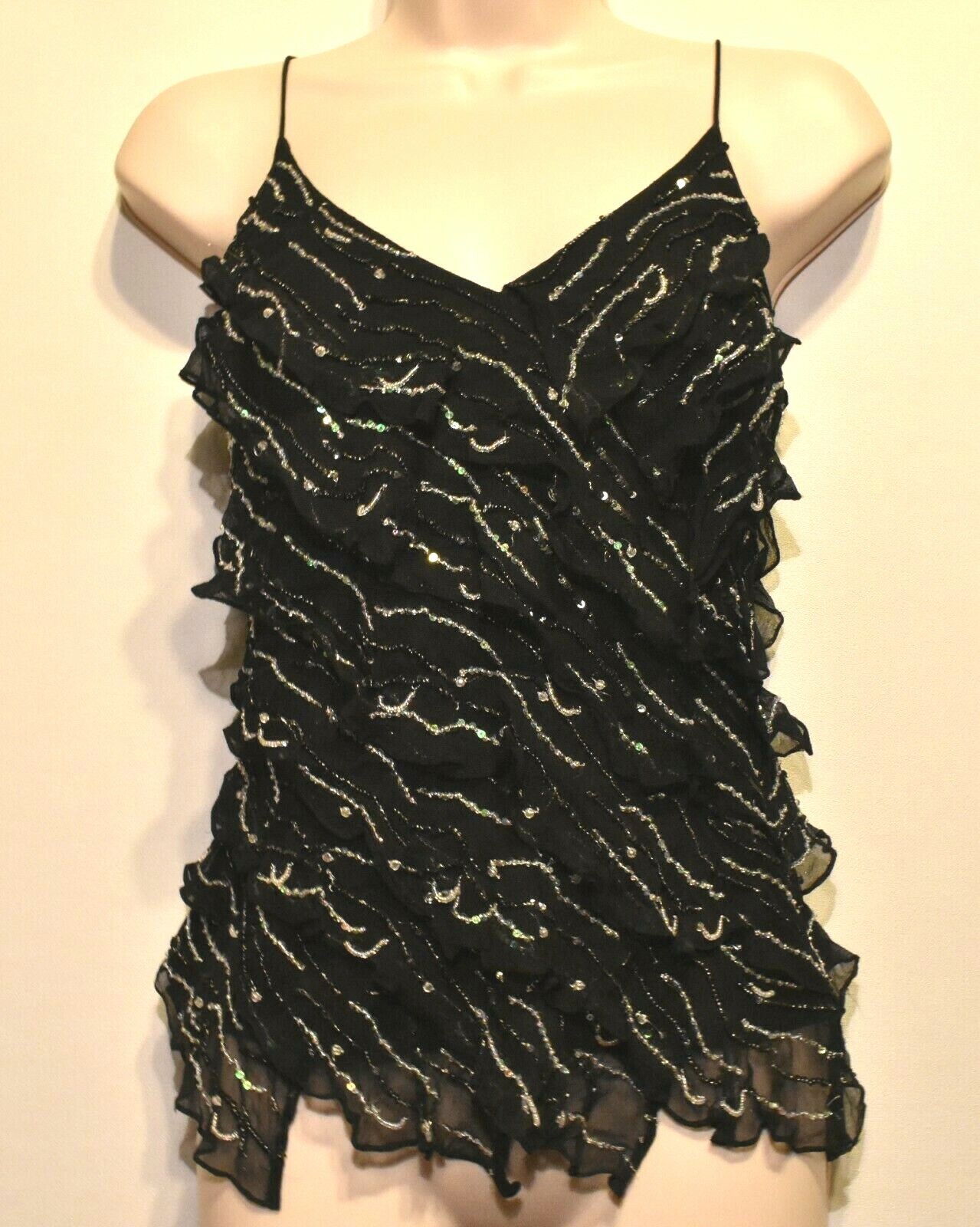 „NITELINE” Beautiful HTF Camisole Black Sequin Beaded Cocktail Evening Wear