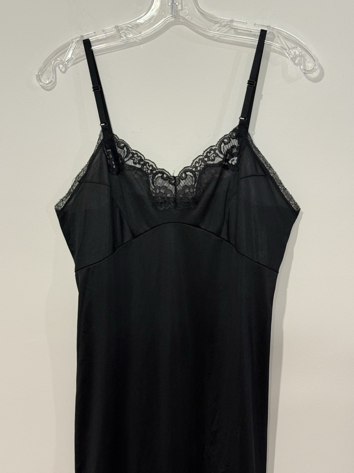 Vintage 70s 80s Adonna JCPenney Black Antron Nylon Slip Lace Trim 36 Union Made