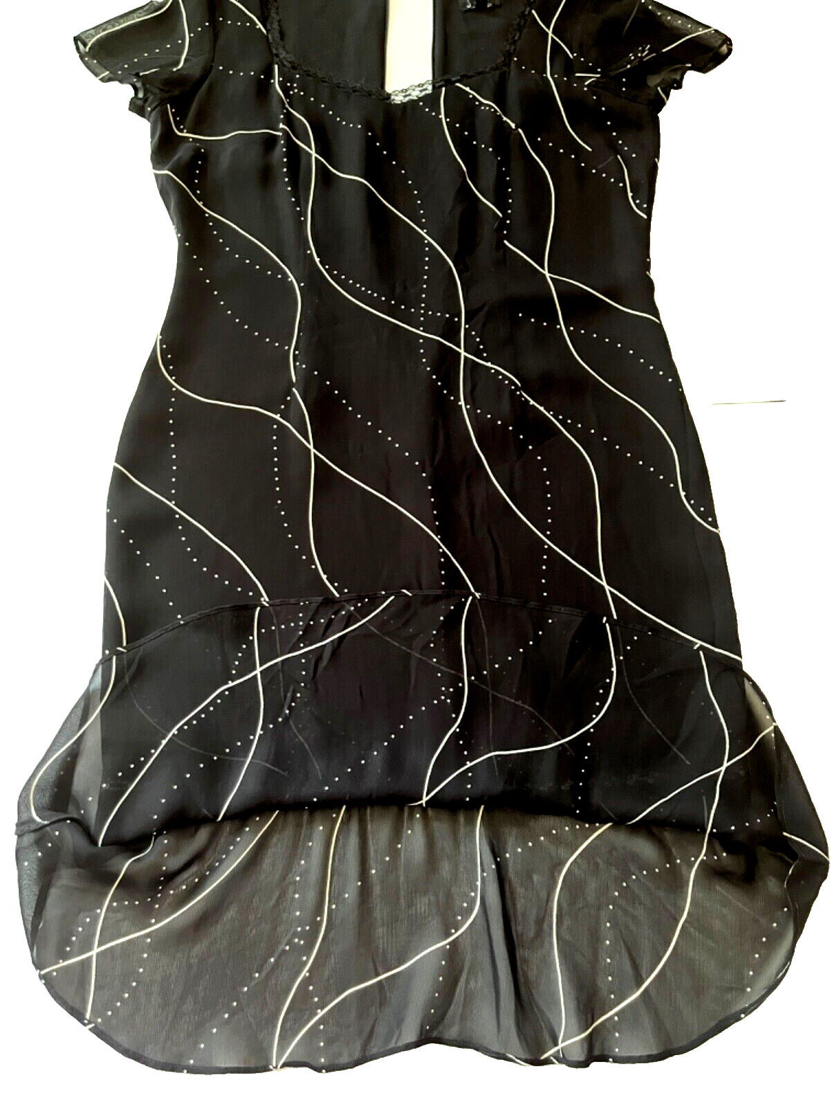 MICA SHEER MIDI RAYON BLACK WHITE LACE DETAILS DRESS FULLY LINED BACK ZIP sz 10