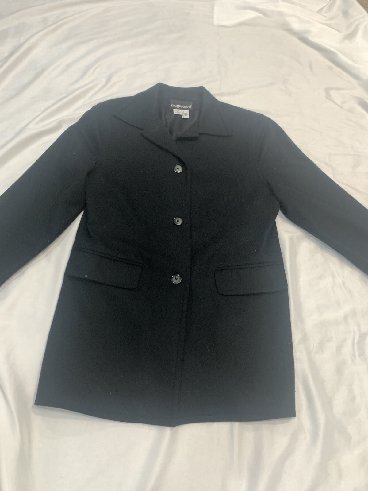 Vintage Sag Harbor size 12 Blazer Jacket 100% Wool career button up Coat black