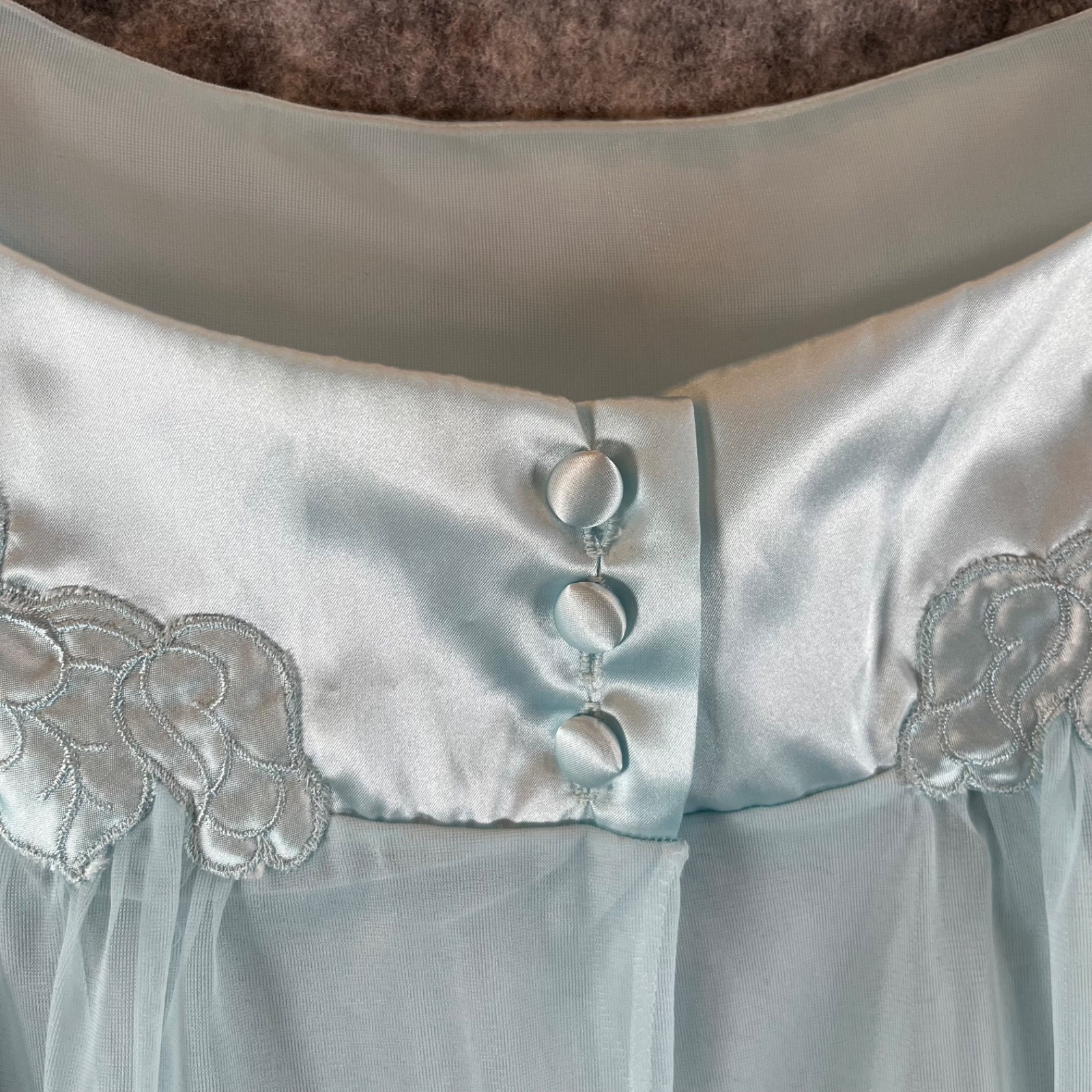 Vintage Gossard Artemis Peignoir M Sheer Robe Floral Nylon BLUE 60s 70’s EUC