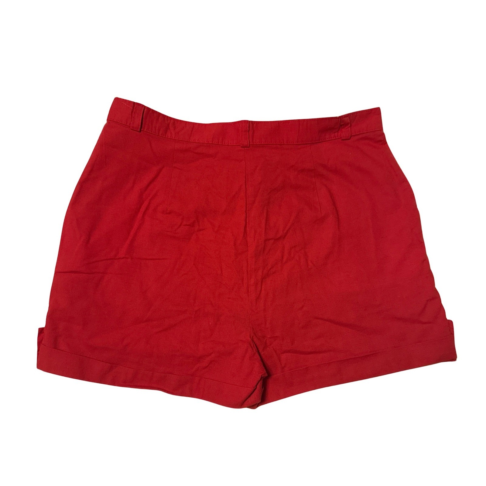 Vtg 18 Sears Red High Waisted Cuffed Shorts Wmn Button Tab Detail 12 14