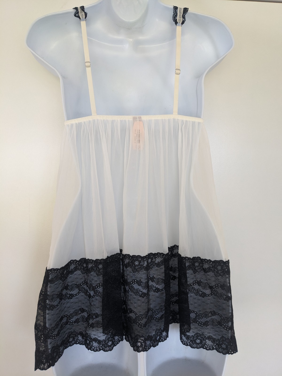 Vintage Victoria’s Secret white sheer 2 Piece Babydoll Set thong panties lace S