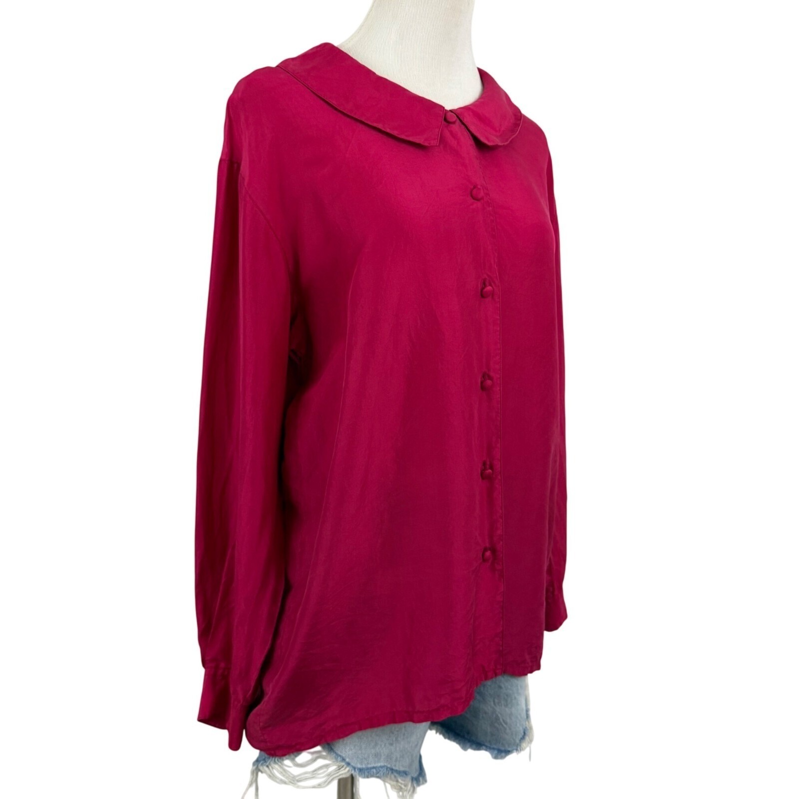 Lady Footlocker Vintage Magenta Pink Peter Pan Collar Button Down Blouse Medium