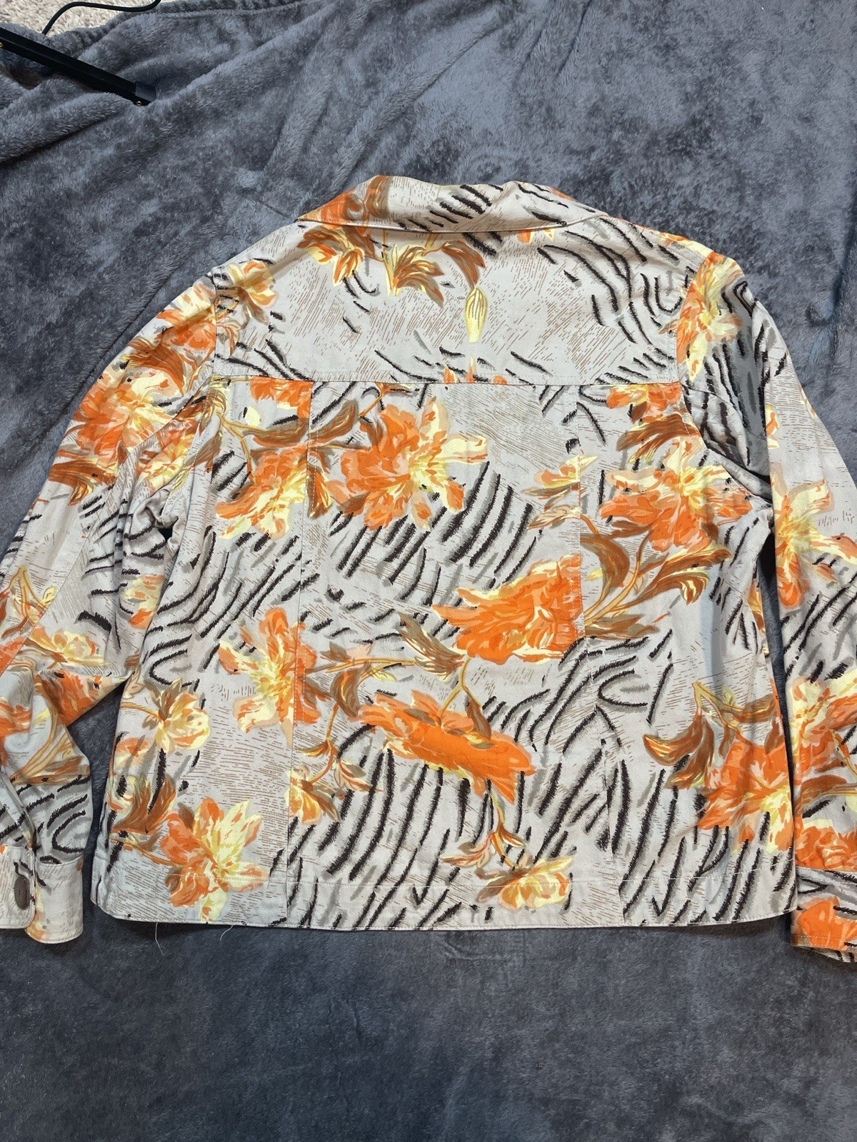 Studio Works Jacket Womens Large Floral Zebra Print Beaded Button Front Cotton