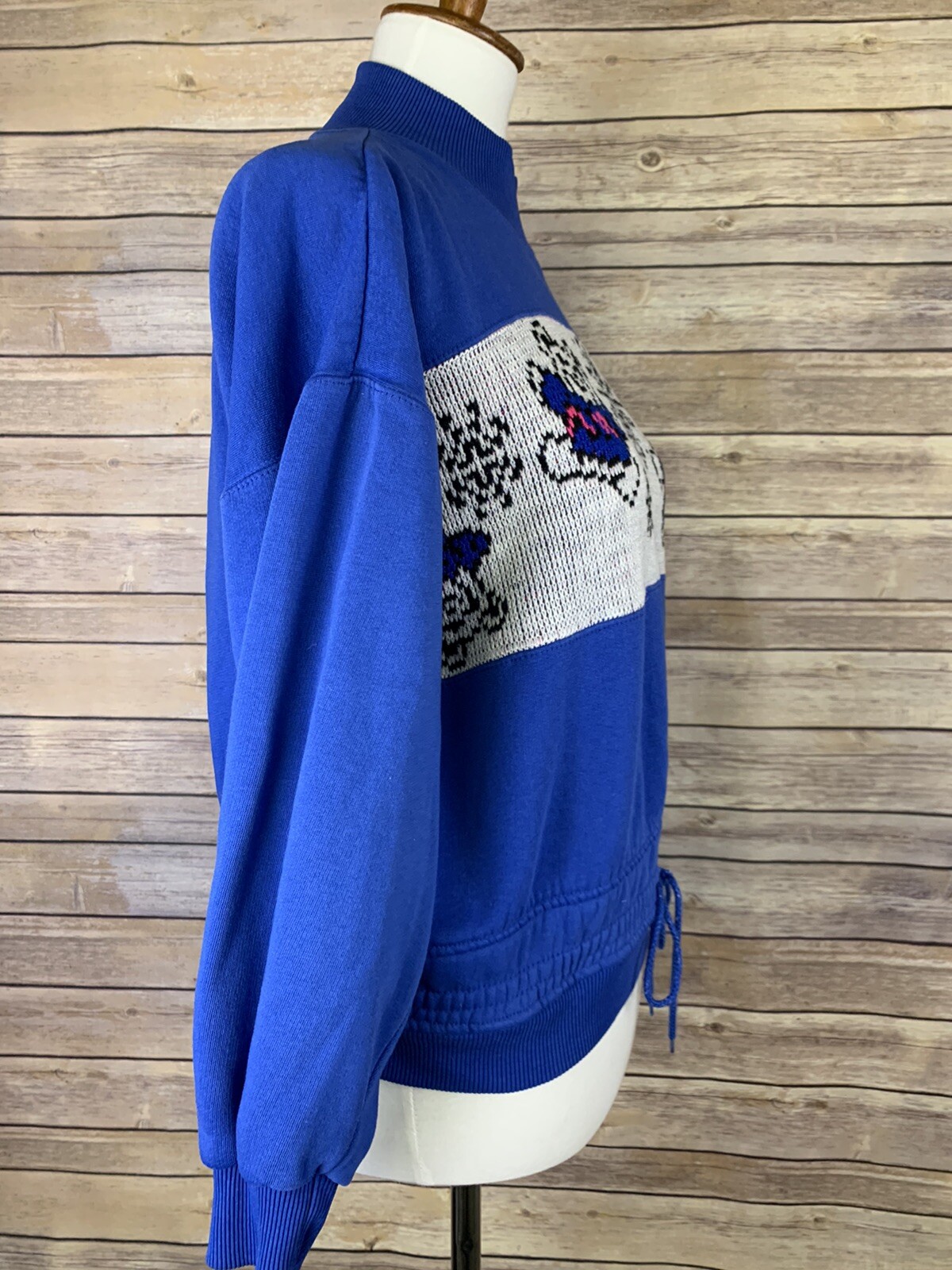 Dashers Womens M Vintage Bear Shirt Sweatshirt Drawstring Waist Blue 90s