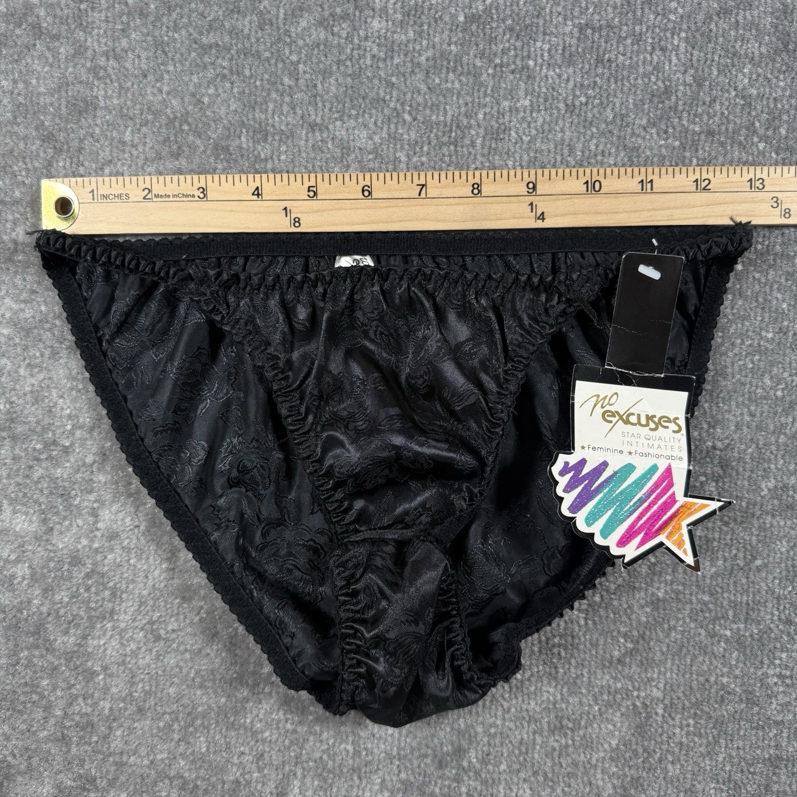 Vintage NWT No Excuses Panties Women’s 7 Black Floral Jacquard Bikini Y2K 90s