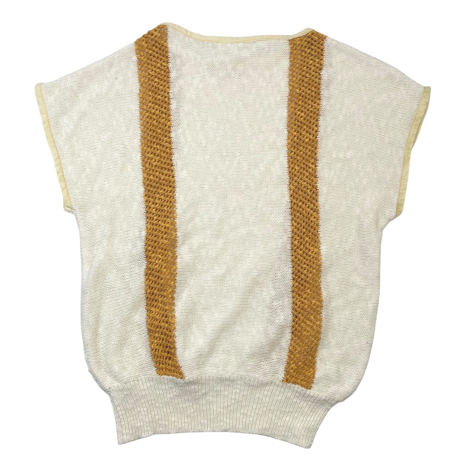 Vintage Short Sleeve Sweater Top Beige and Golden Yellow Women’s XS/S Boho Chic
