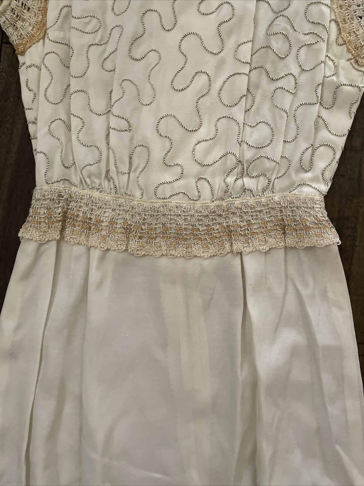 Vintage Paul Sachs Original Dress cream & gold accent fitted button back