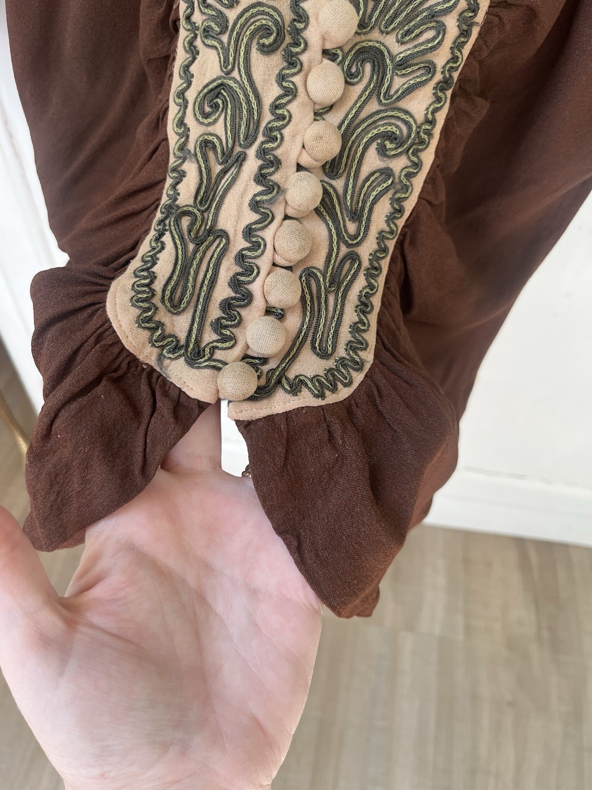 40s Art Deco Vintage Antique Brown Rayon Embroidered Soutache Gatsby Blouse Top