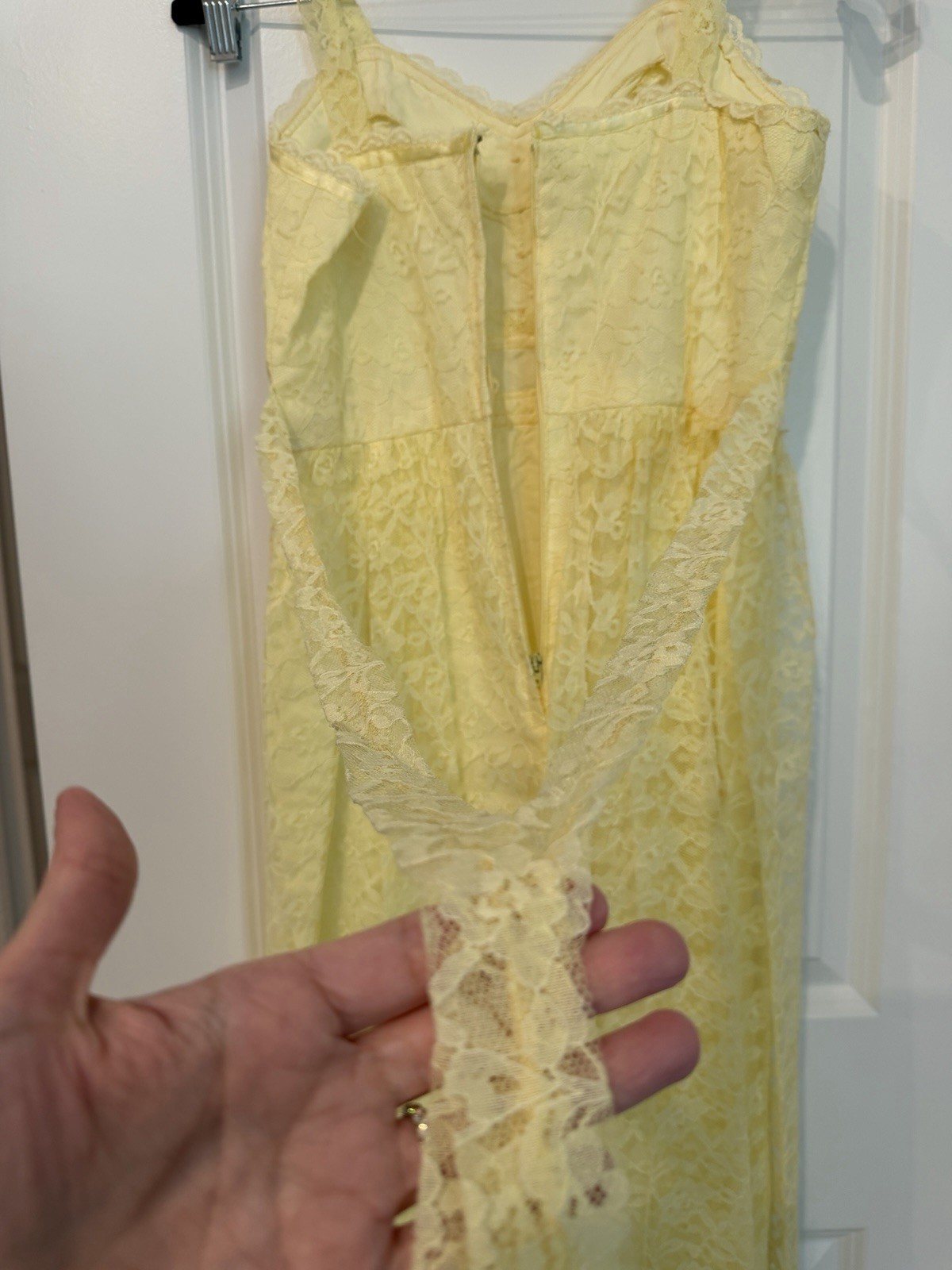 Women’s Vtg Yellow Maxi Dress Lace 2 Piece Set Size XS 70’s Prairie Croquette