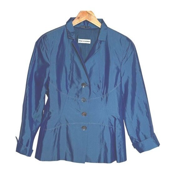 Vintage TRIXI SCHOBER Cobalt Blue Silk Blend Power Suit Skirt Set Germany S 8