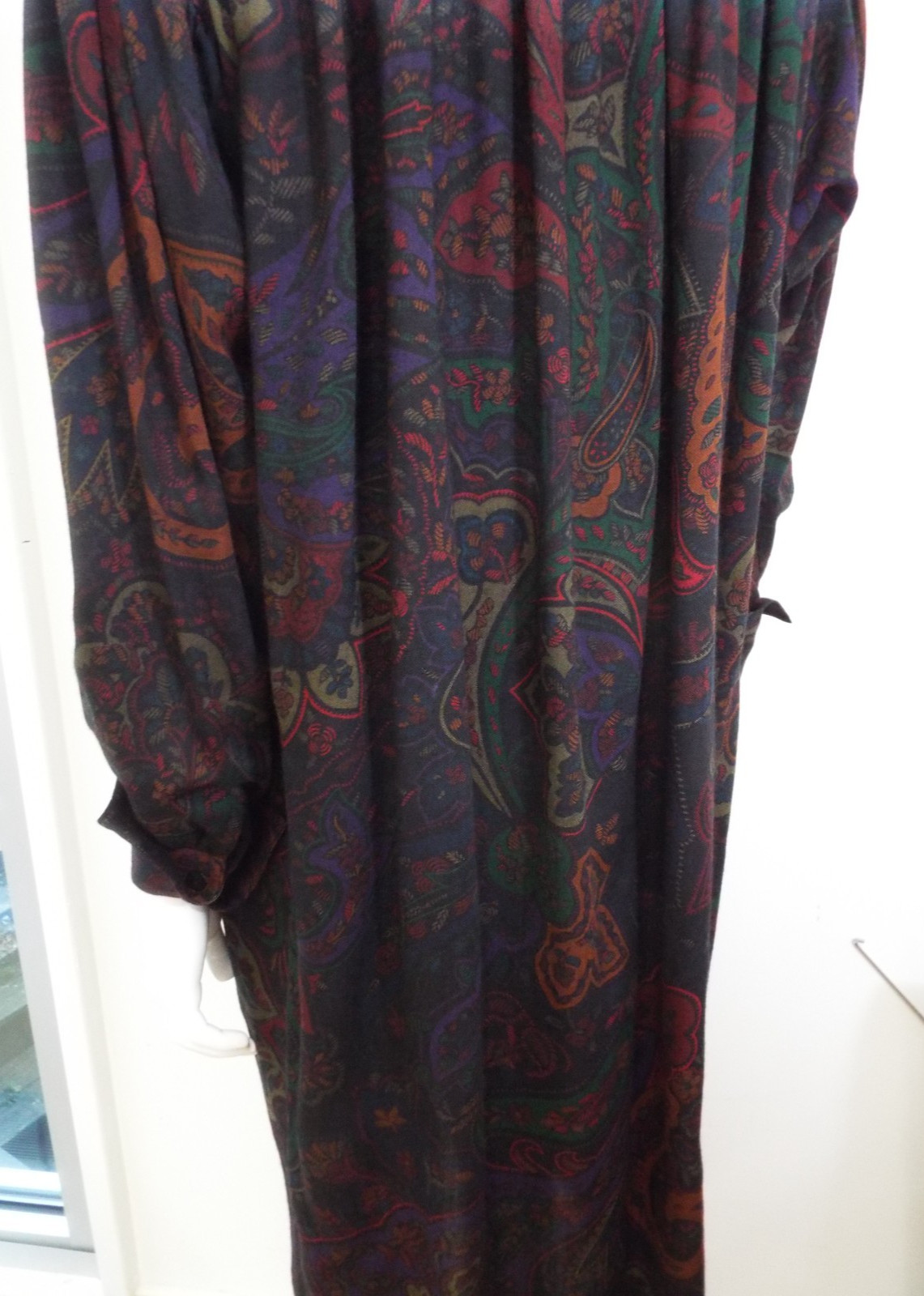 Vintage 1980s KENZO Paisley Wool Dress French Cuffs Pussybow Pockets Sakowitz