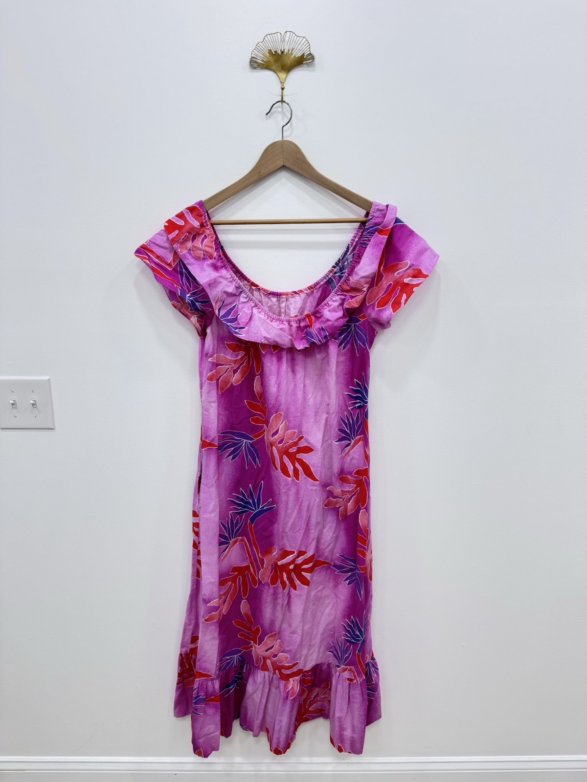 Vtg Hilo Hattie Women Hawaiian Mumu Dress Blue Pink Floral Pocket Medium