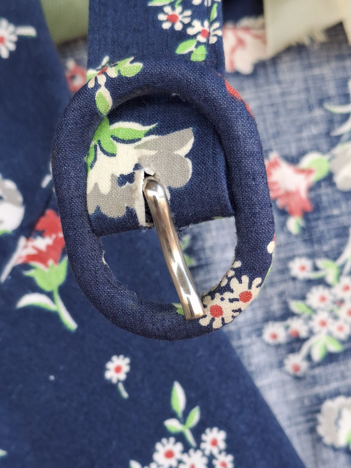 Vintage 1940s Red Blue Gray Floral Print Dress A Line Circle Skirt