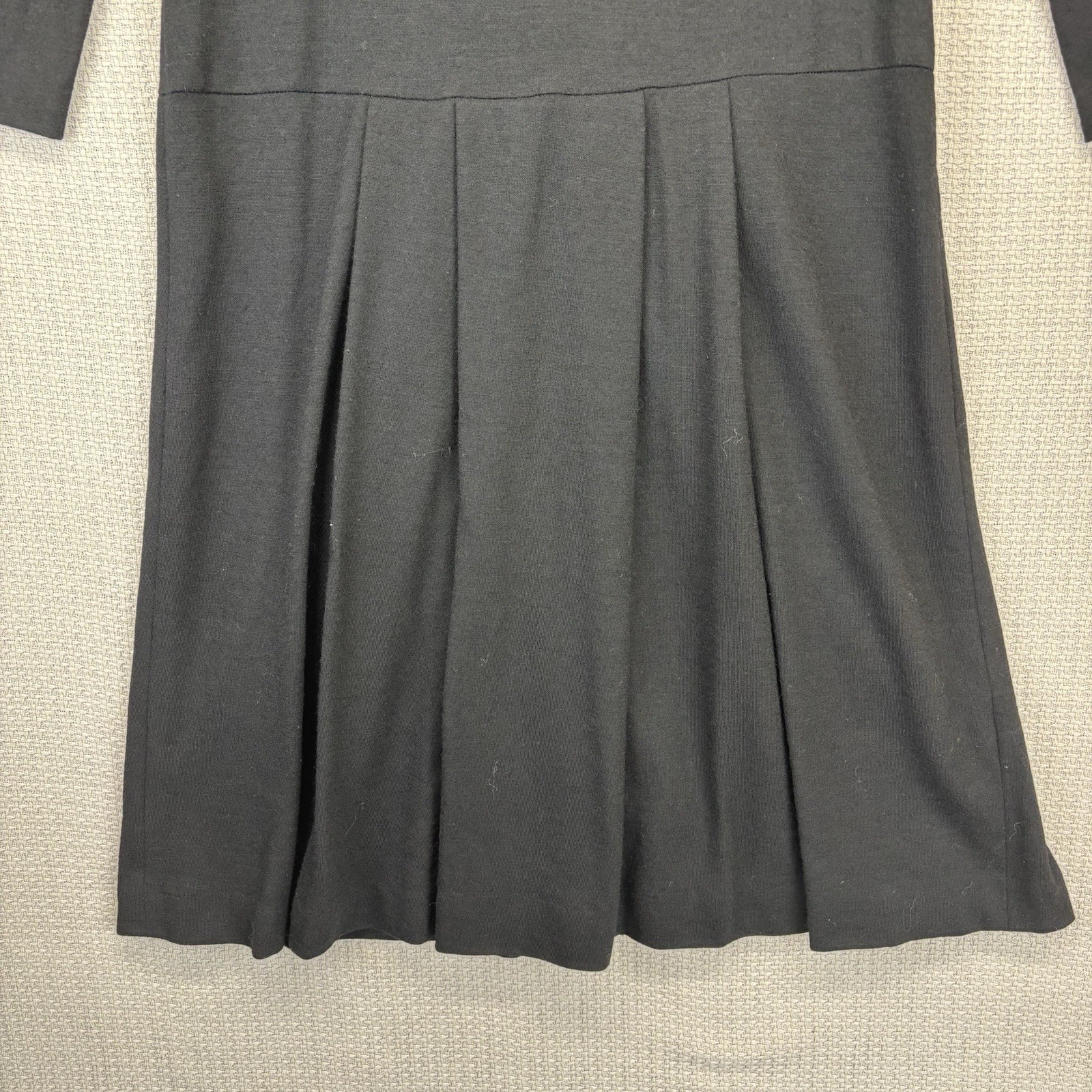 60’s The Kollection By Saks Fifth Avenue 100% Black Wool Pleated Dress Med Lace