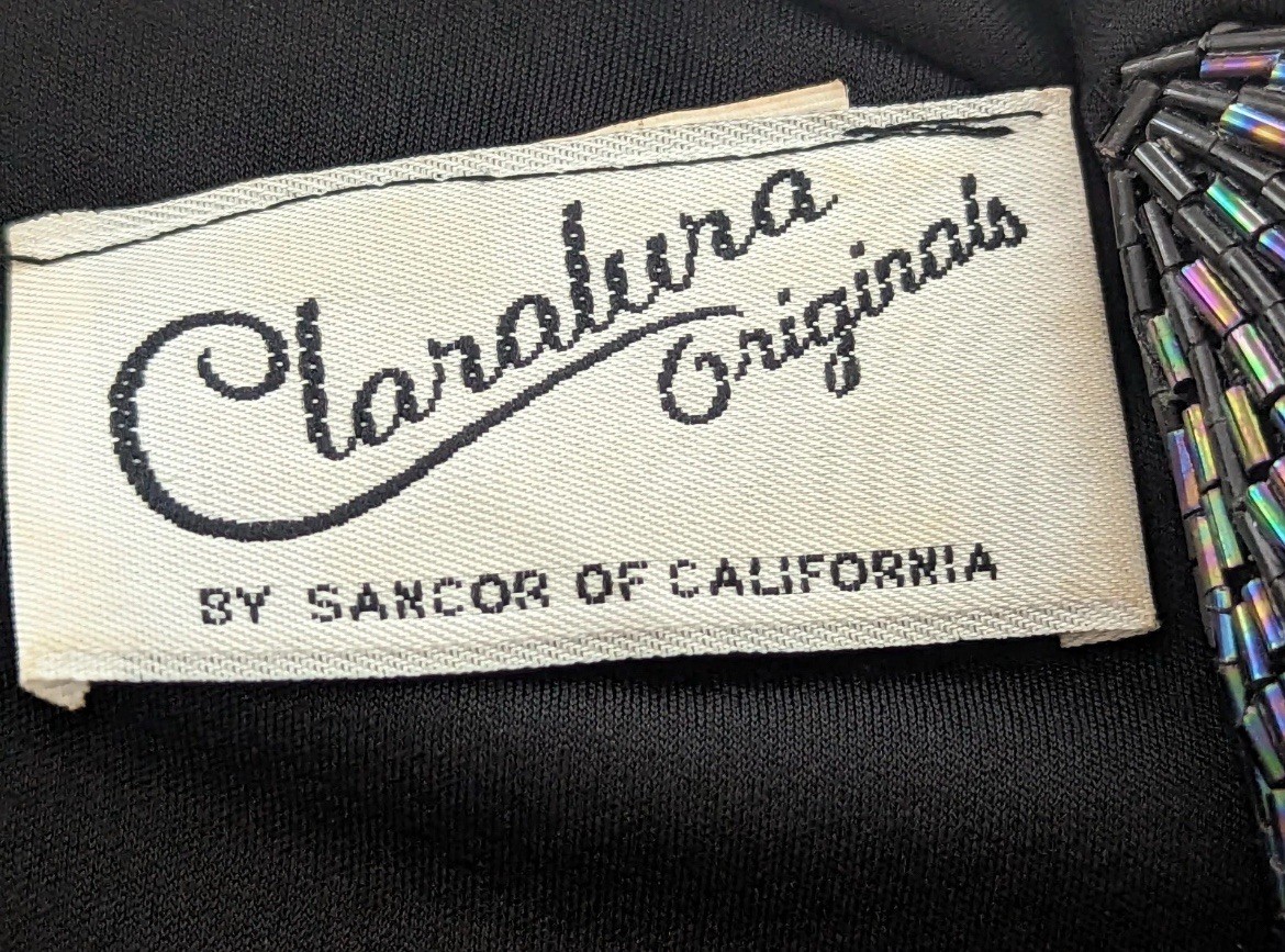 Vintage 70s 80s Claralura Originals Dress Black Beaded Draped Cocktail PLUS SIZE